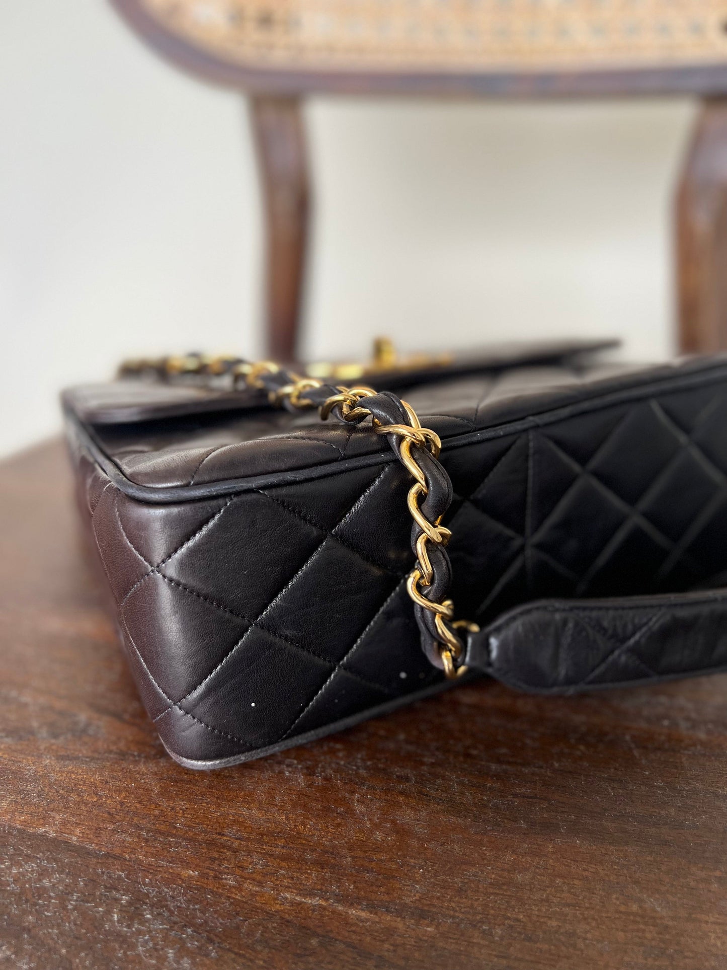 Vintage Black / Dark Brown Lambskin Quilted Square CC Flap GHW