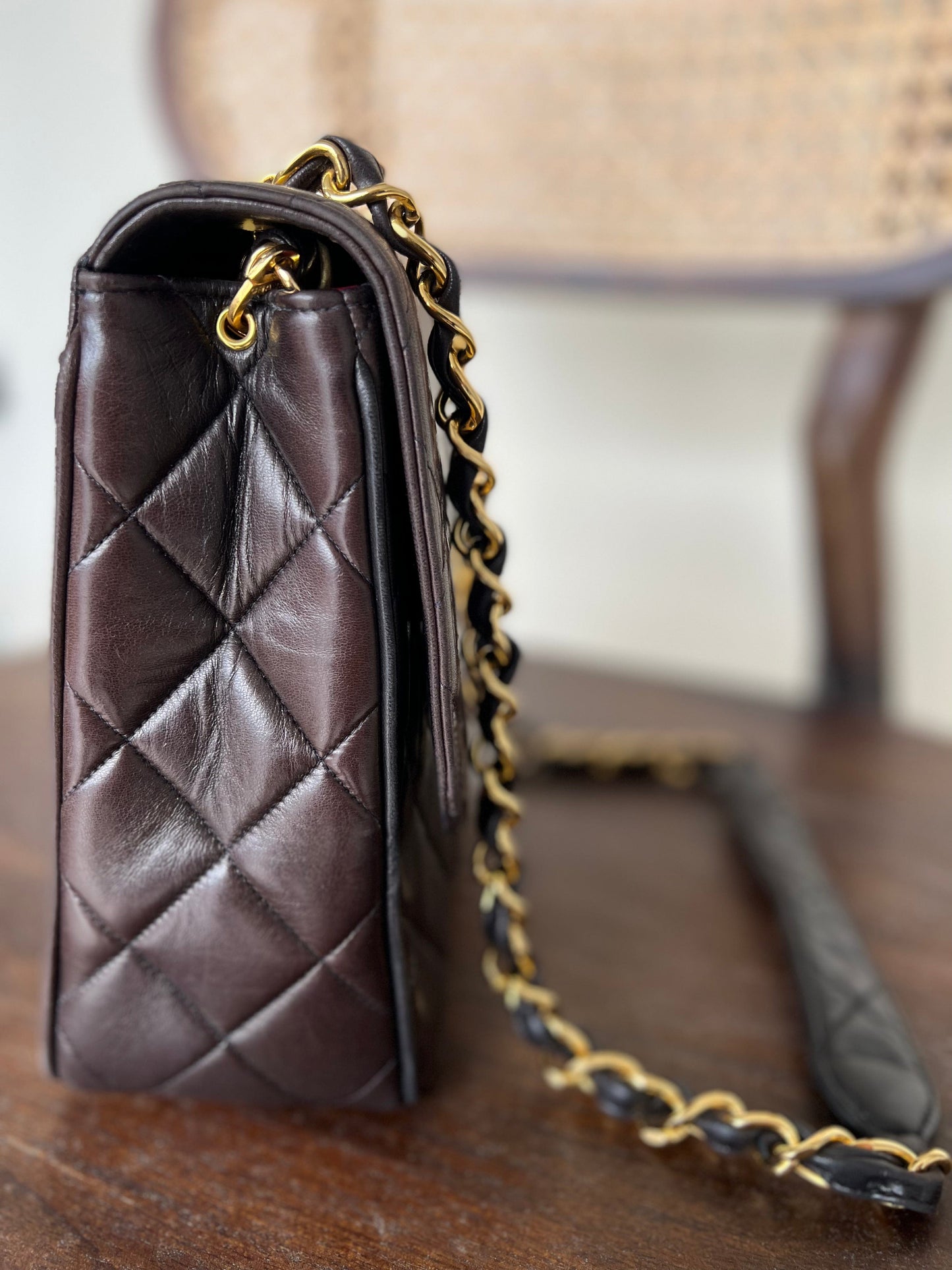 Vintage Black / Dark Brown Lambskin Quilted Square CC Flap GHW