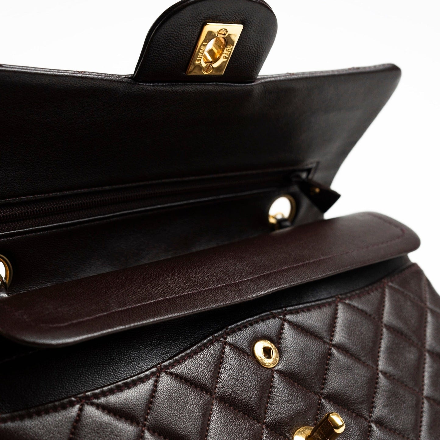 Vintage Brown Lambskin Quilted Classic Flap Small GHW