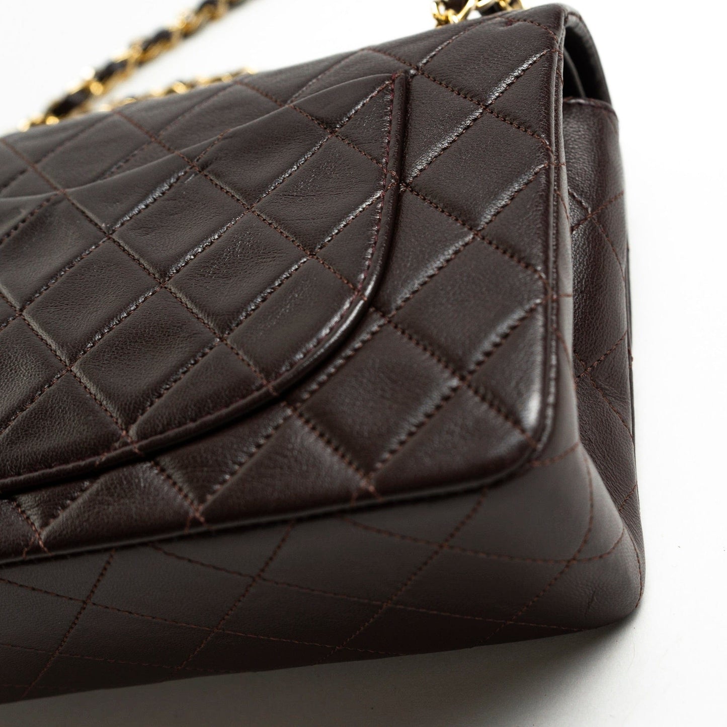 Vintage Brown Lambskin Quilted Classic Flap Small GHW