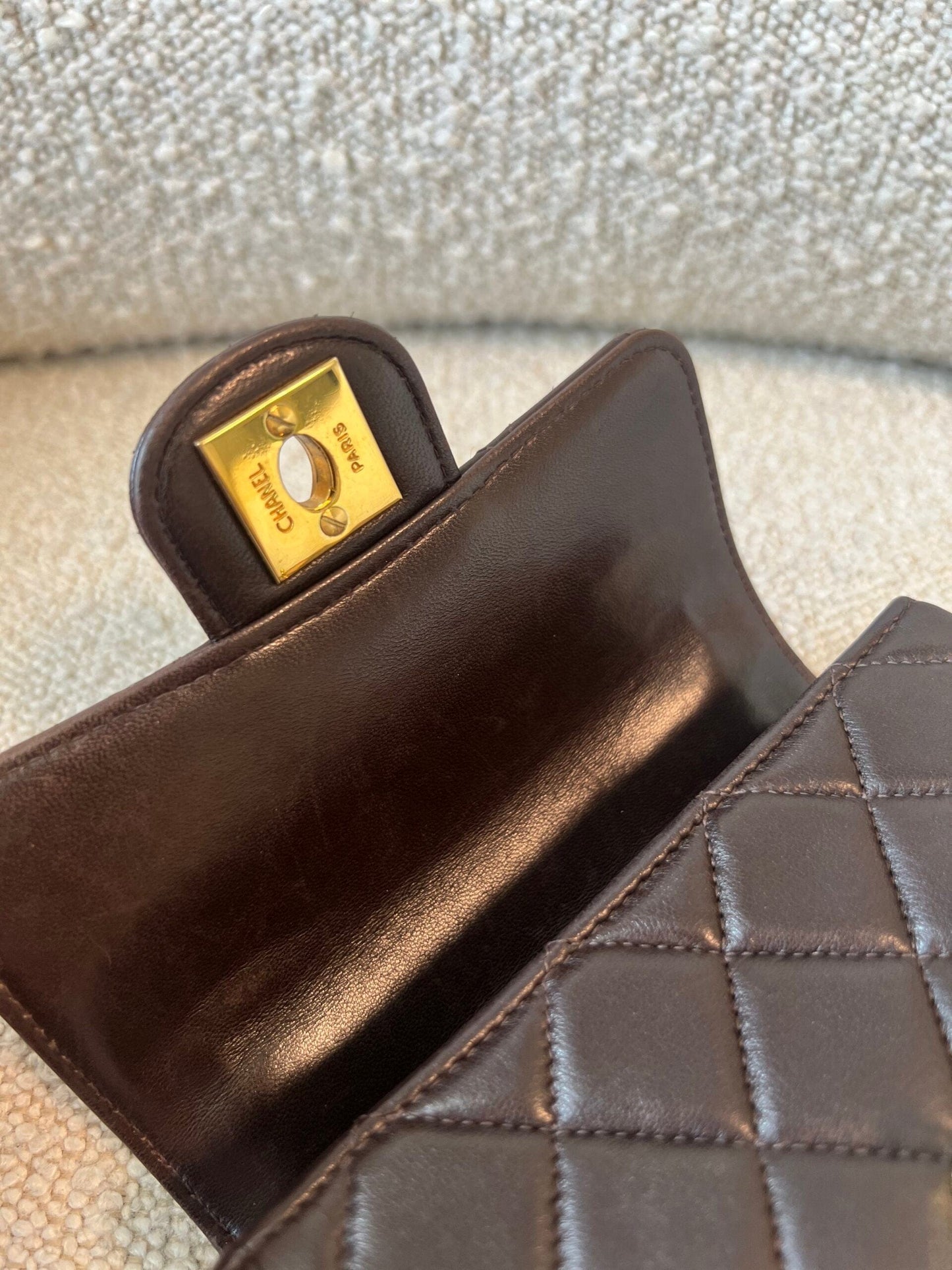 Vintage Brown Lambskin Quilted Micro Mini Kelly with Top Handle GHW