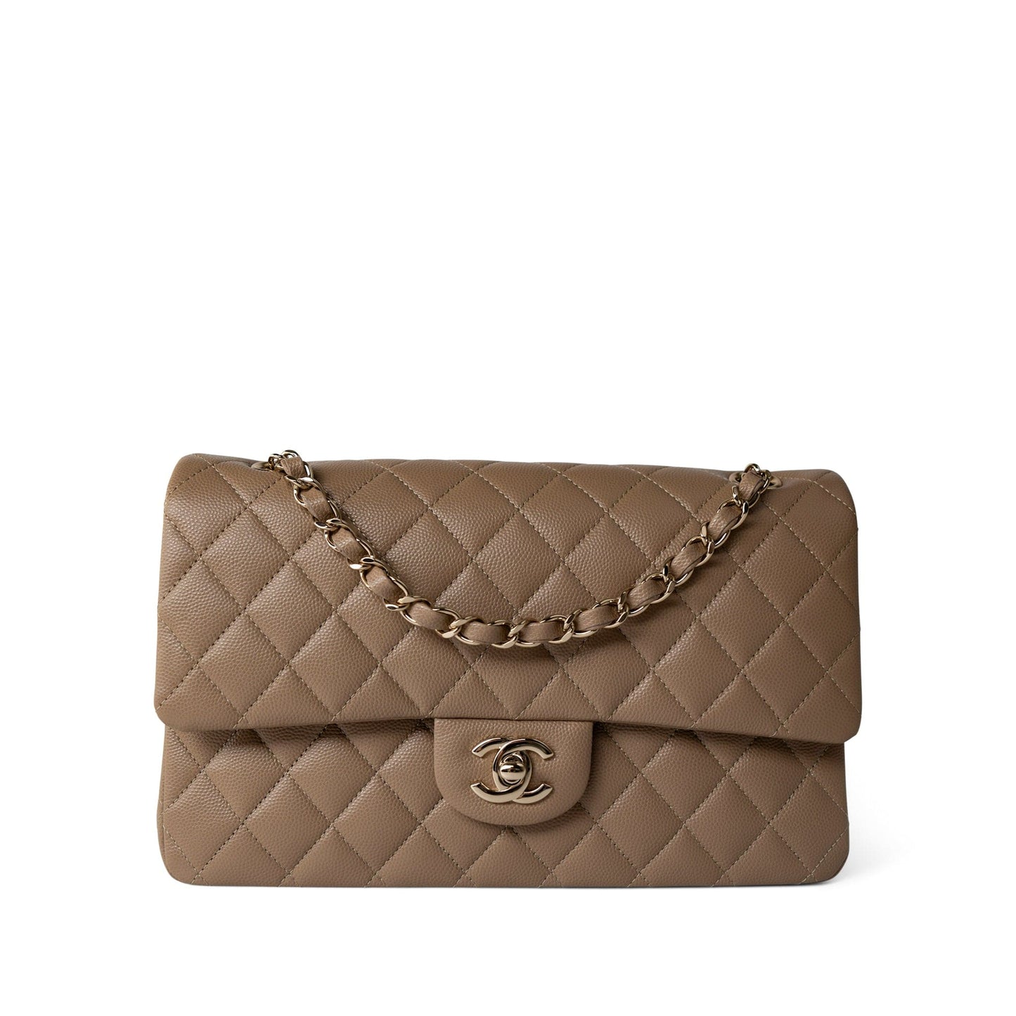 22A Dark Beige Caviar Quilted Classic Flap Medium Light Gold Hardware