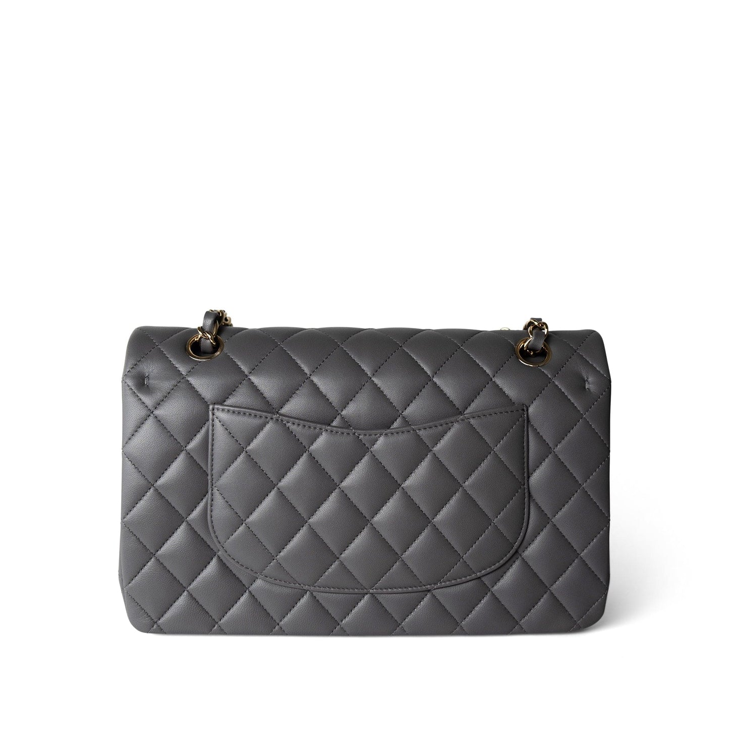 22A Dark Grey Lambskin Quilted Classic Flap Medium Light Gold Hardware