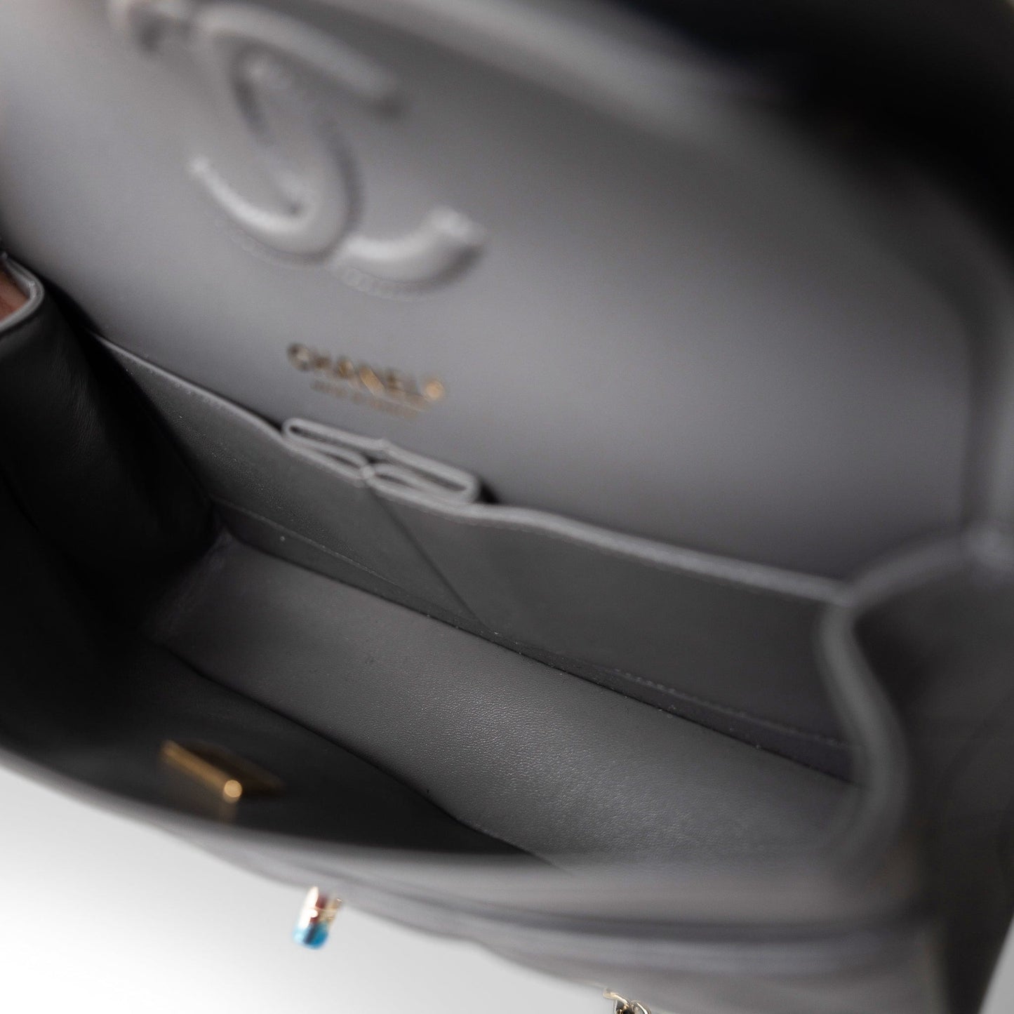 22A Dark Grey Lambskin Quilted Classic Flap Medium Light Gold Hardware