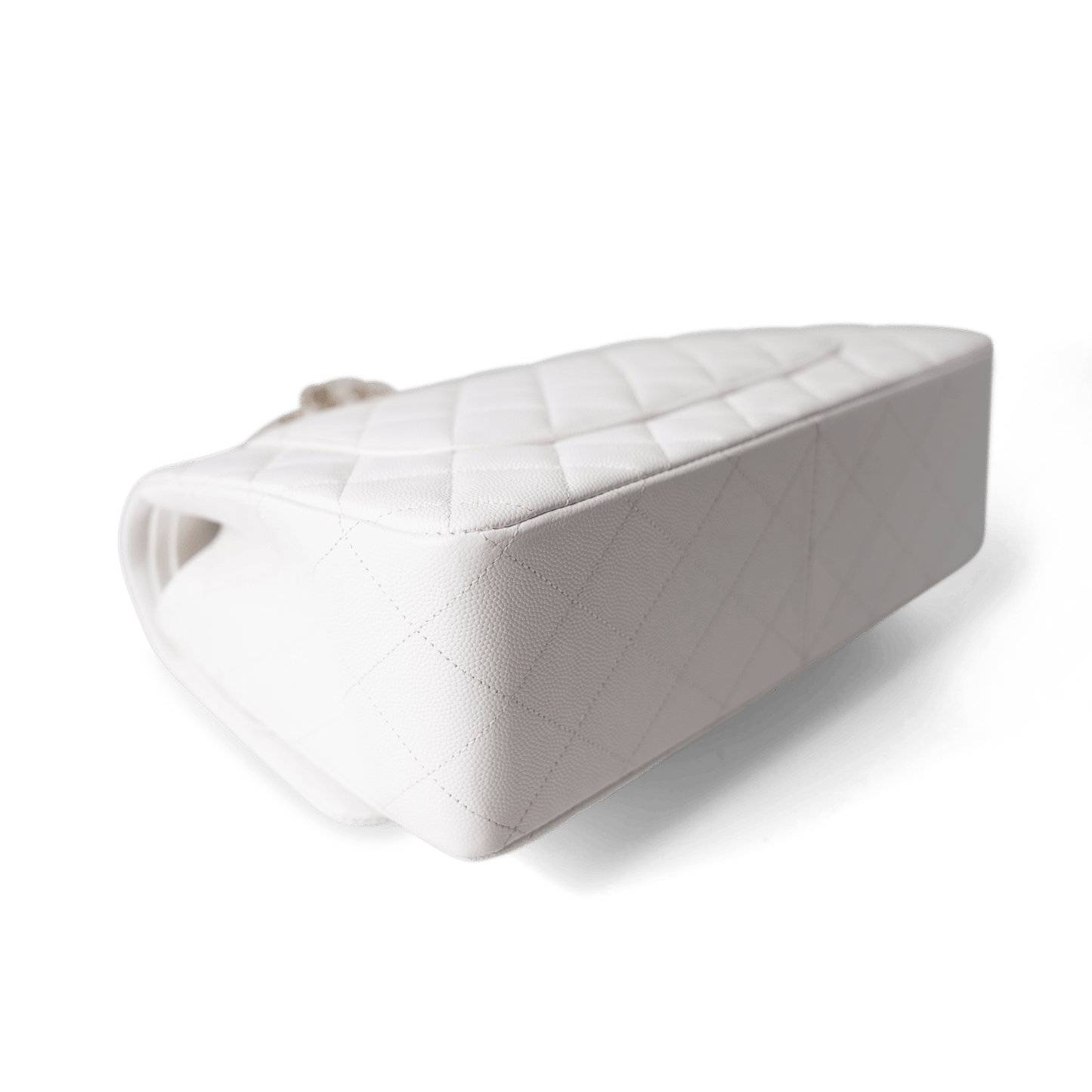 White Caviar Quilted Jumbo Classic Flap Light Gold Hardware