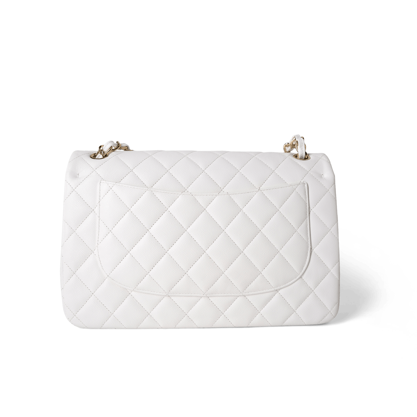 White Caviar Quilted Jumbo Classic Flap Light Gold Hardware
