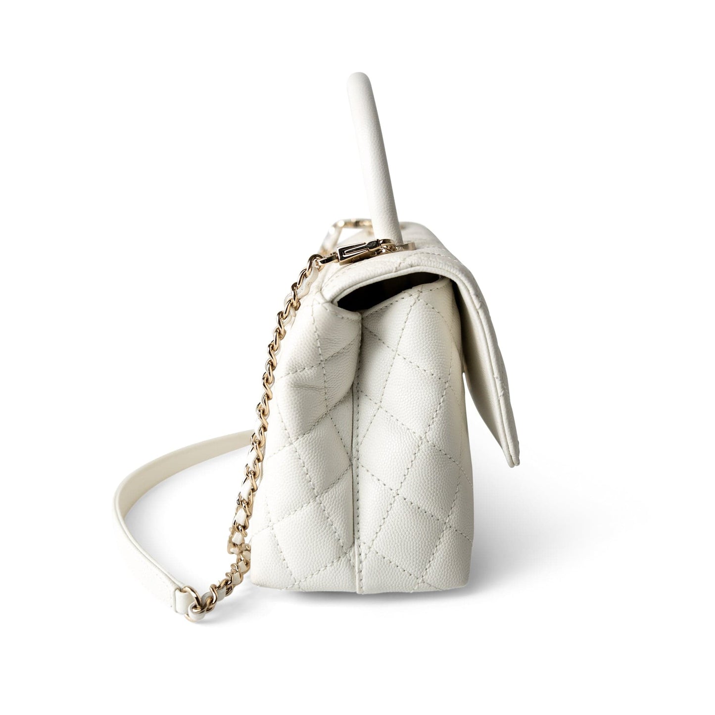 21A White Caviar Quilted Coco Handle Small Light Gold Hardware