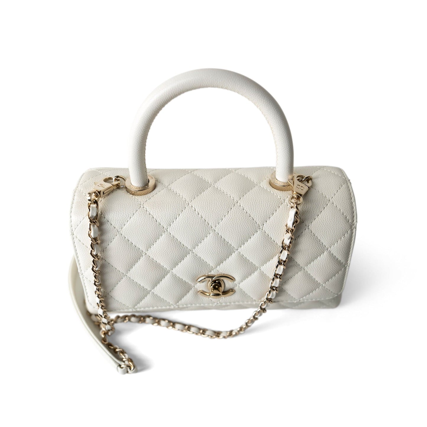 21A White Caviar Quilted Coco Handle Small Light Gold Hardware