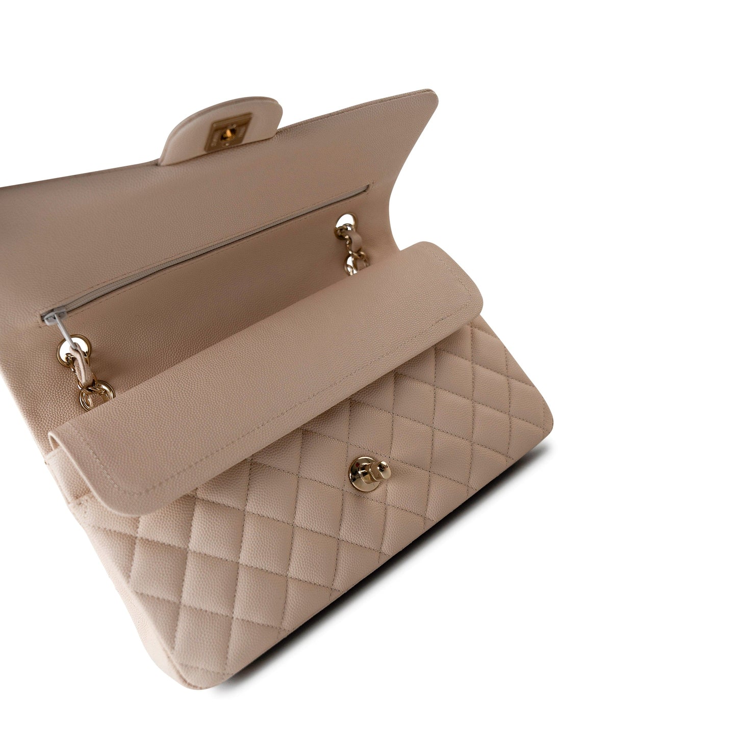 20C Light Beige Caviar Quilted Classic Flap Medium Light Gold Hardware