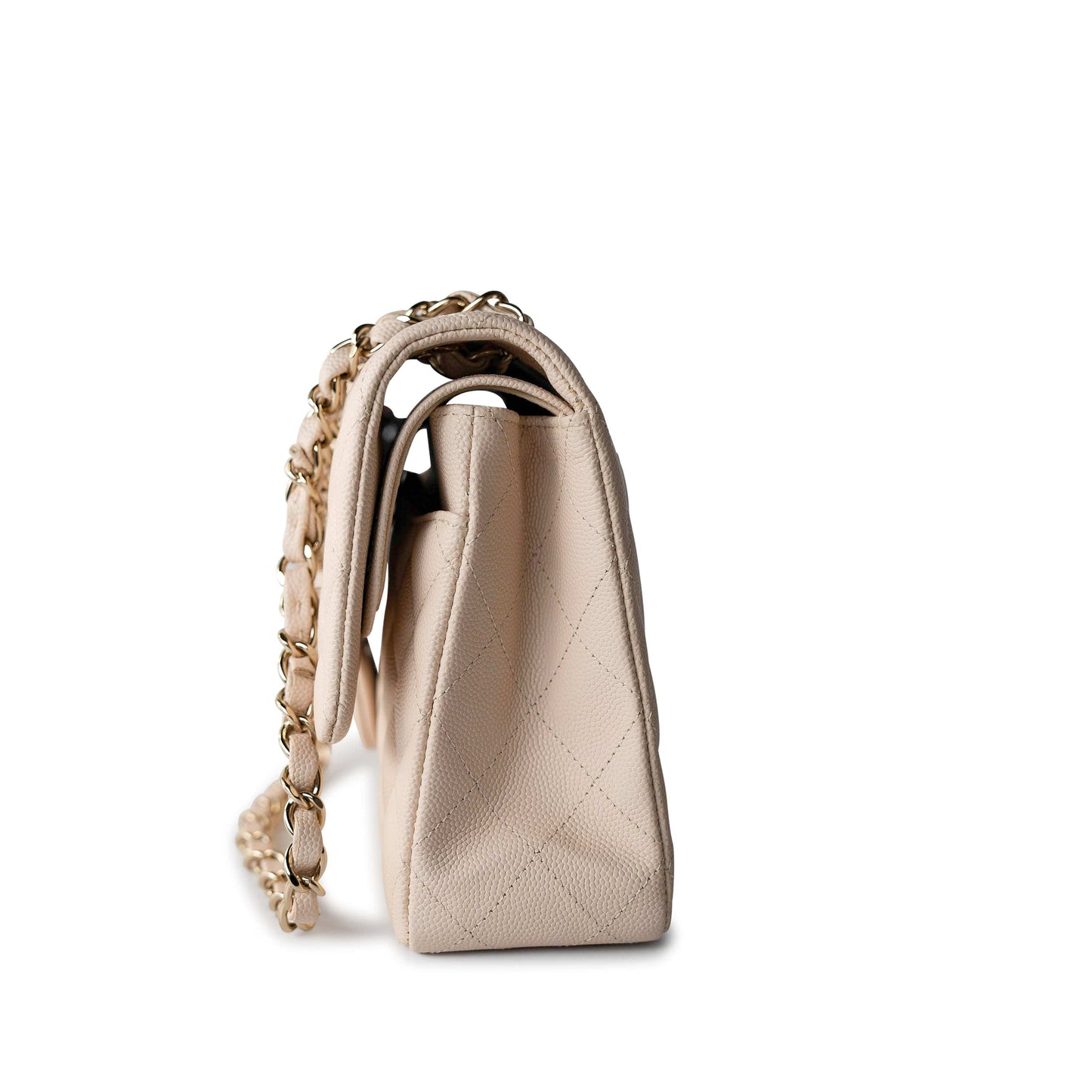 20C Light Beige Caviar Quilted Classic Flap Medium Light Gold Hardware