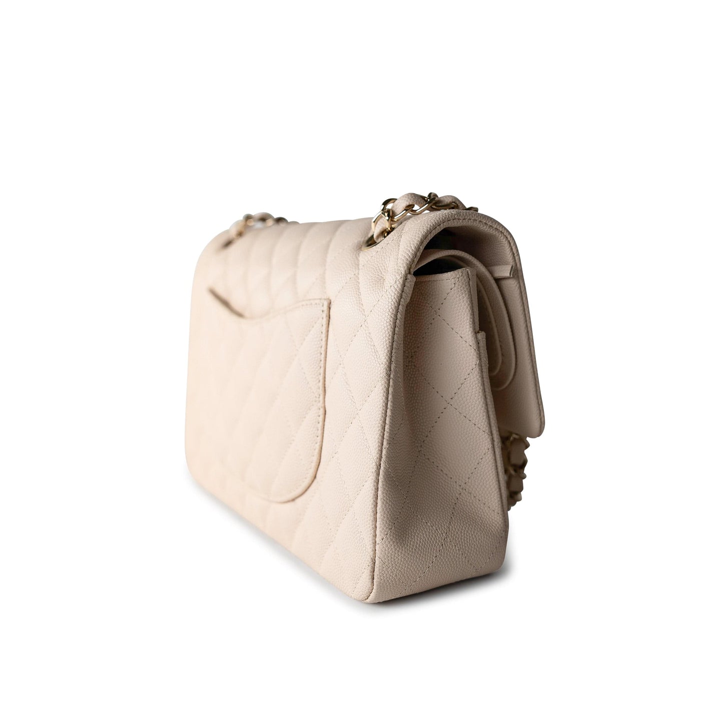 20C Light Beige Caviar Quilted Classic Flap Medium Light Gold Hardware
