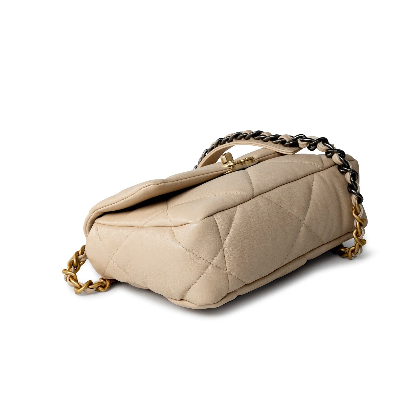 21B Beige Lambskin Quilted 19 Flap Small Mixed Hardware