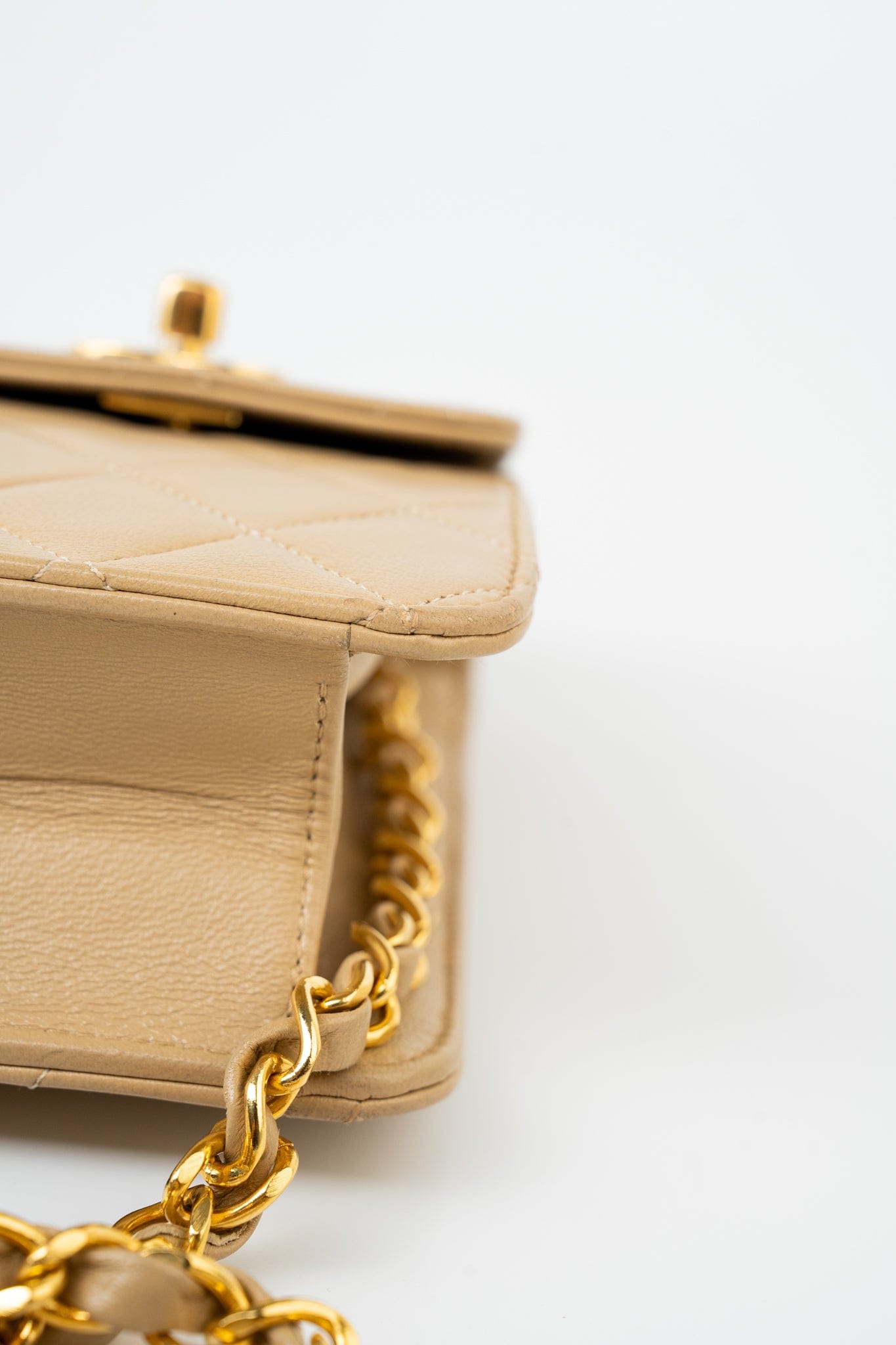 Vintage Beige Double Turnlock Single Flap Briefcase Bag Gold Hardware