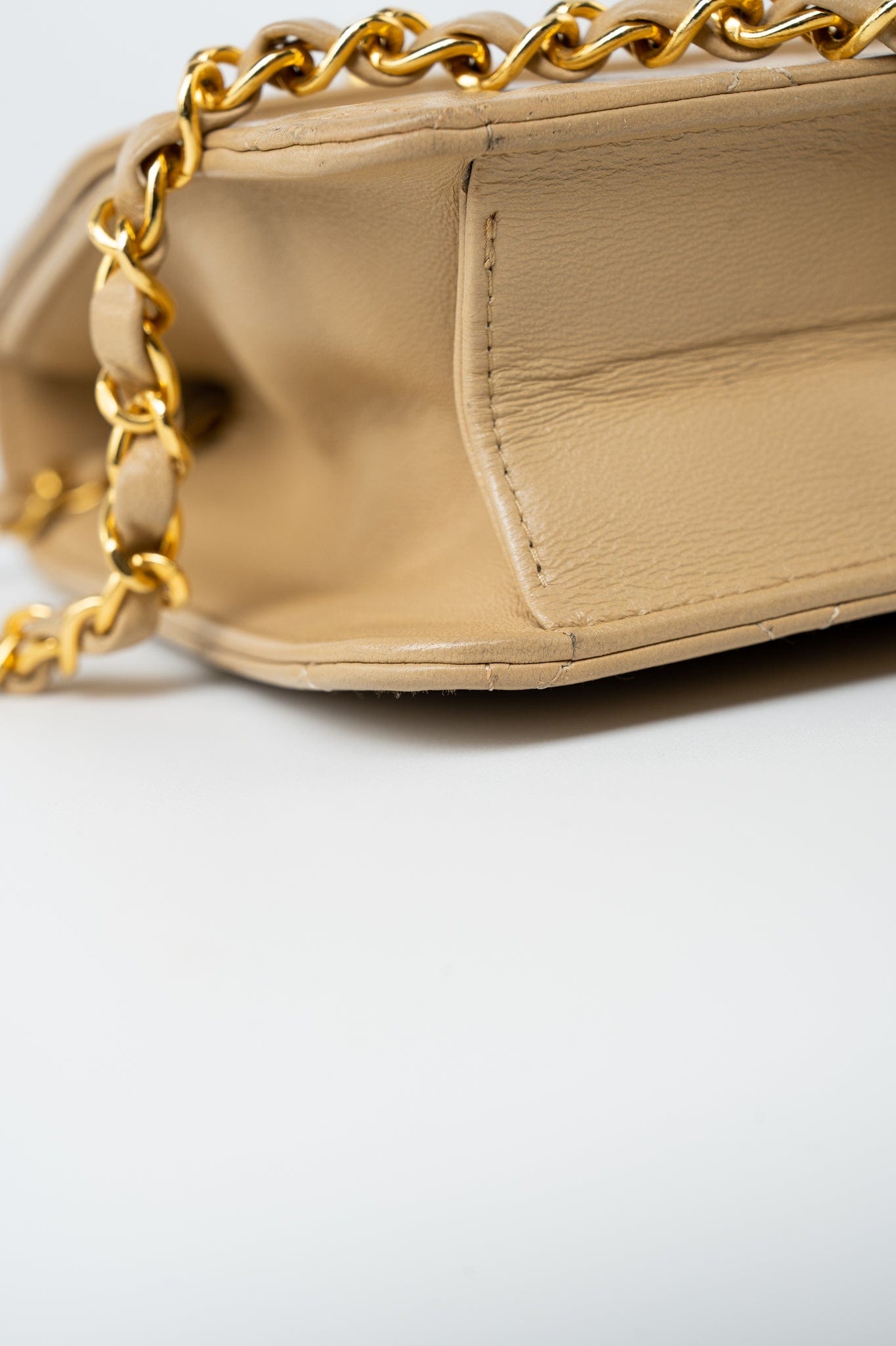 Vintage Beige Double Turnlock Single Flap Briefcase Bag Gold Hardware