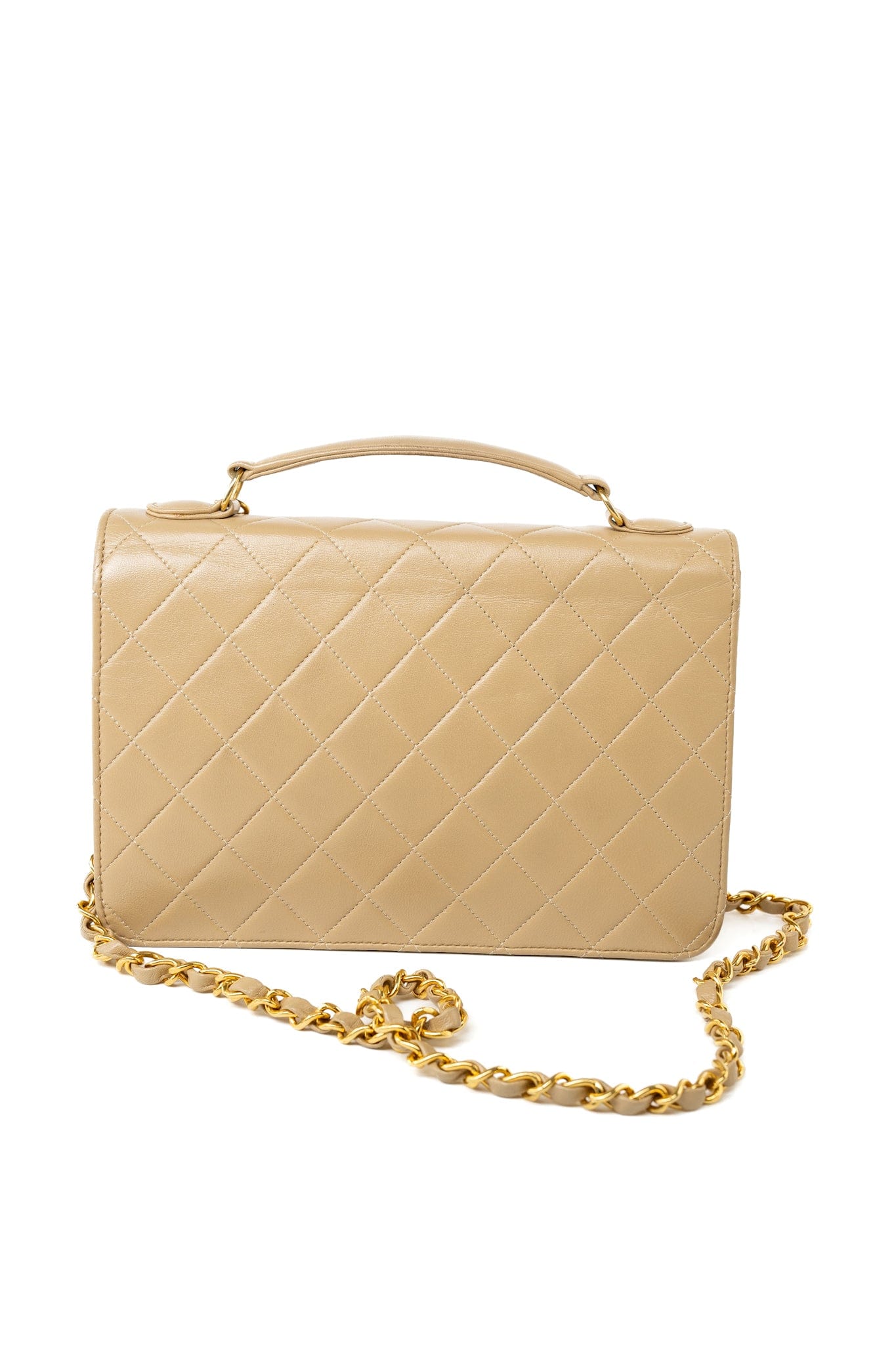 Vintage Beige Double Turnlock Single Flap Briefcase Bag Gold Hardware