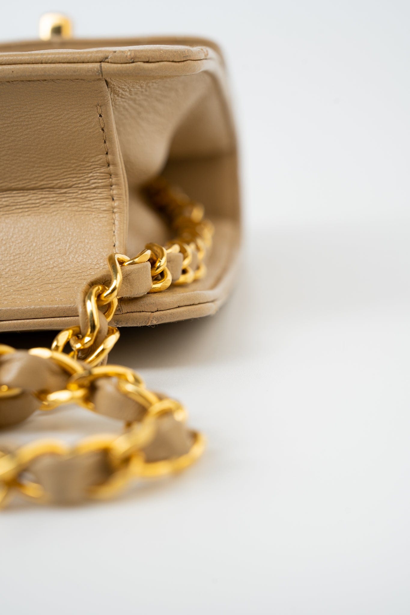 Vintage Beige Double Turnlock Single Flap Briefcase Bag Gold Hardware