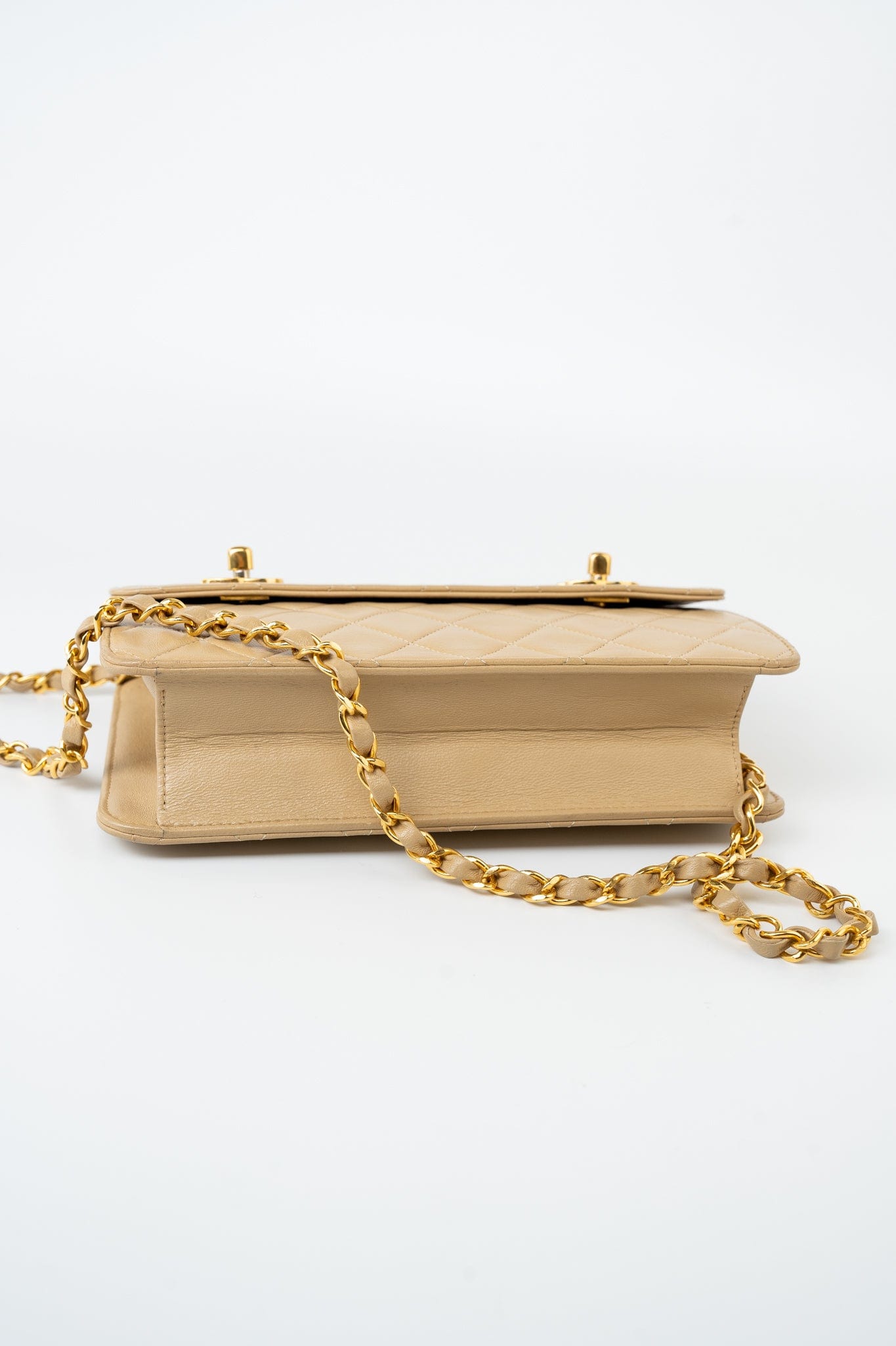 Vintage Beige Double Turnlock Single Flap Briefcase Bag Gold Hardware