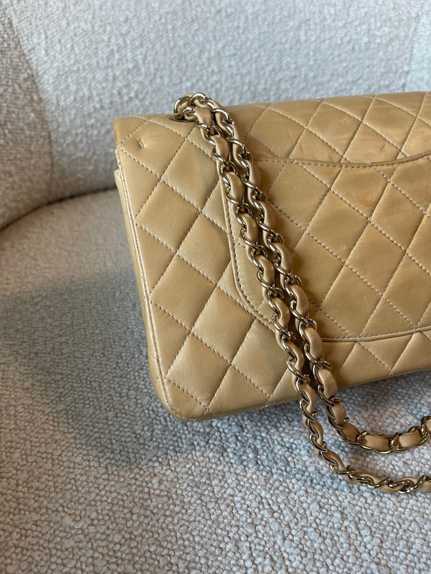 Vintage Beige Lambskin Quilted Classic Flap Medium GHW