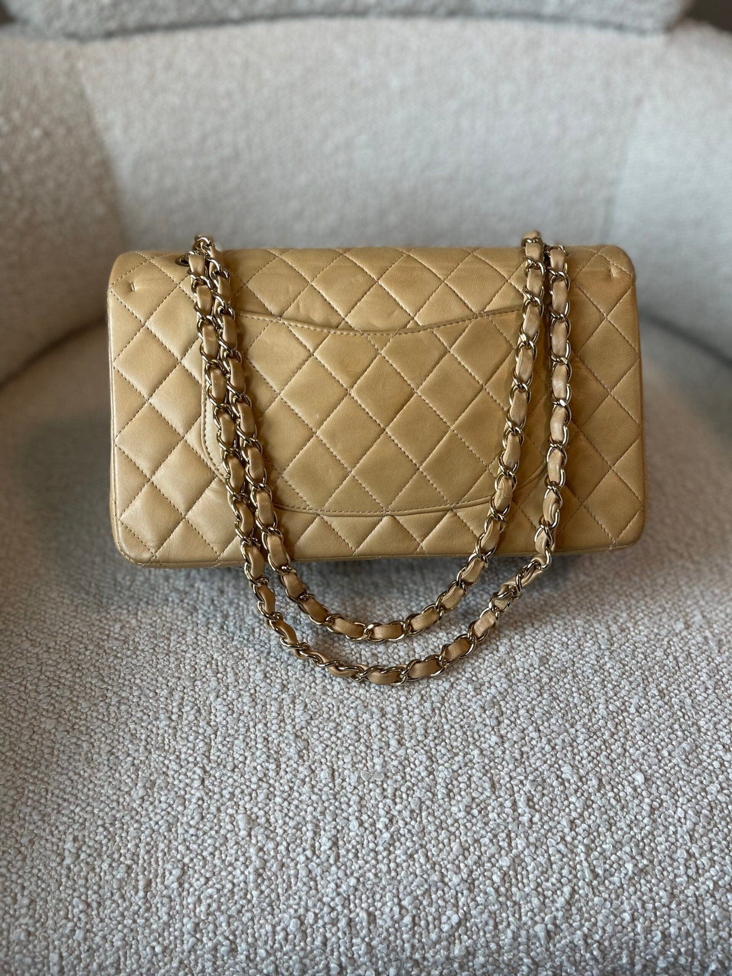 Vintage Beige Lambskin Quilted Classic Flap Medium GHW