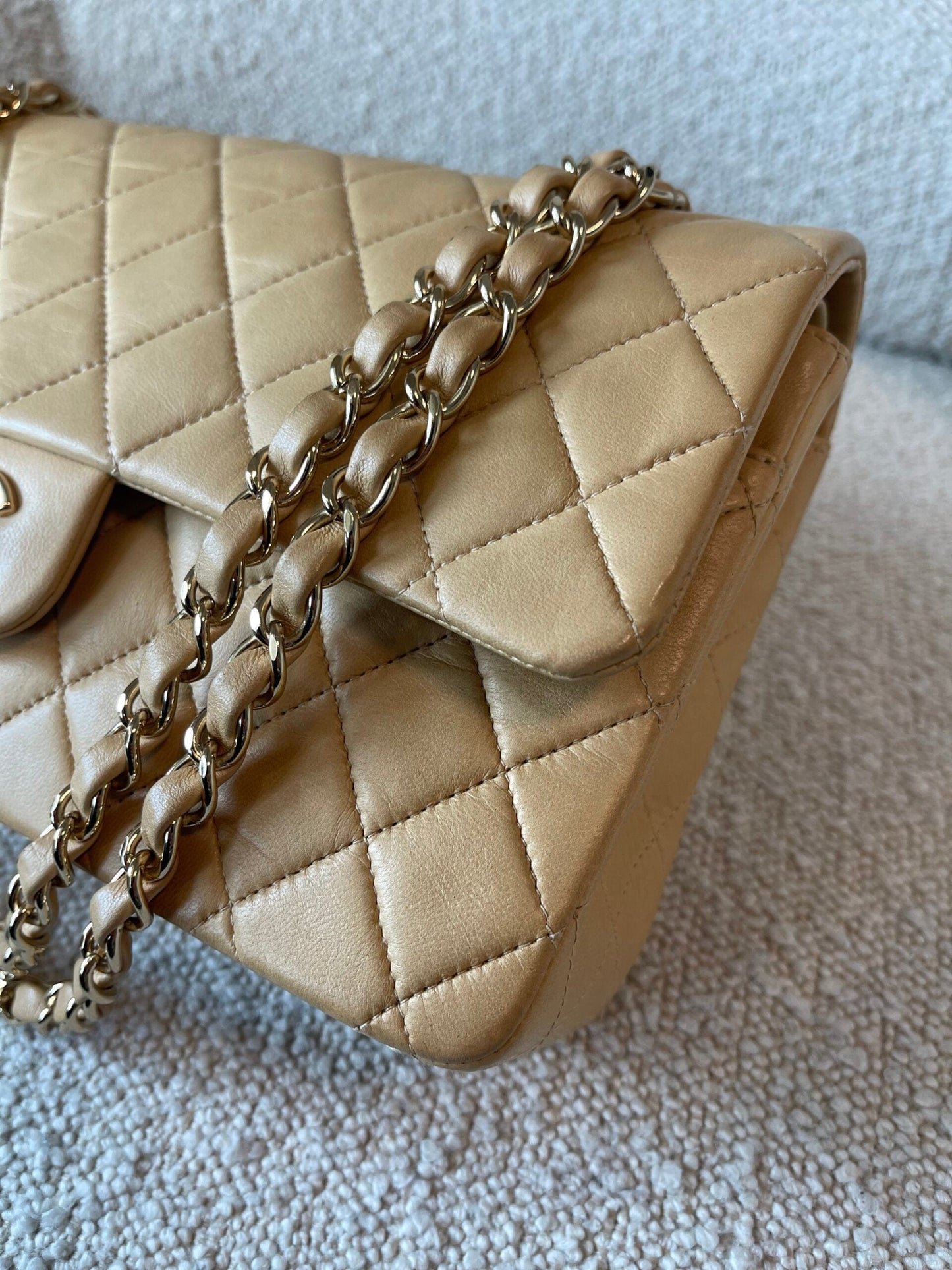 Vintage Beige Lambskin Quilted Classic Flap Medium GHW