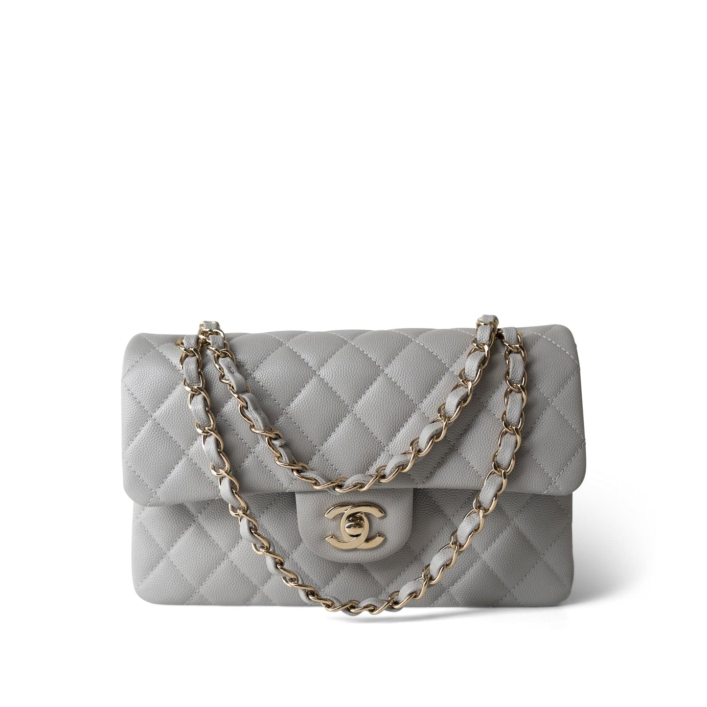 21A Grey Caviar Quilted Classic Flap Small Light Gold Hardware