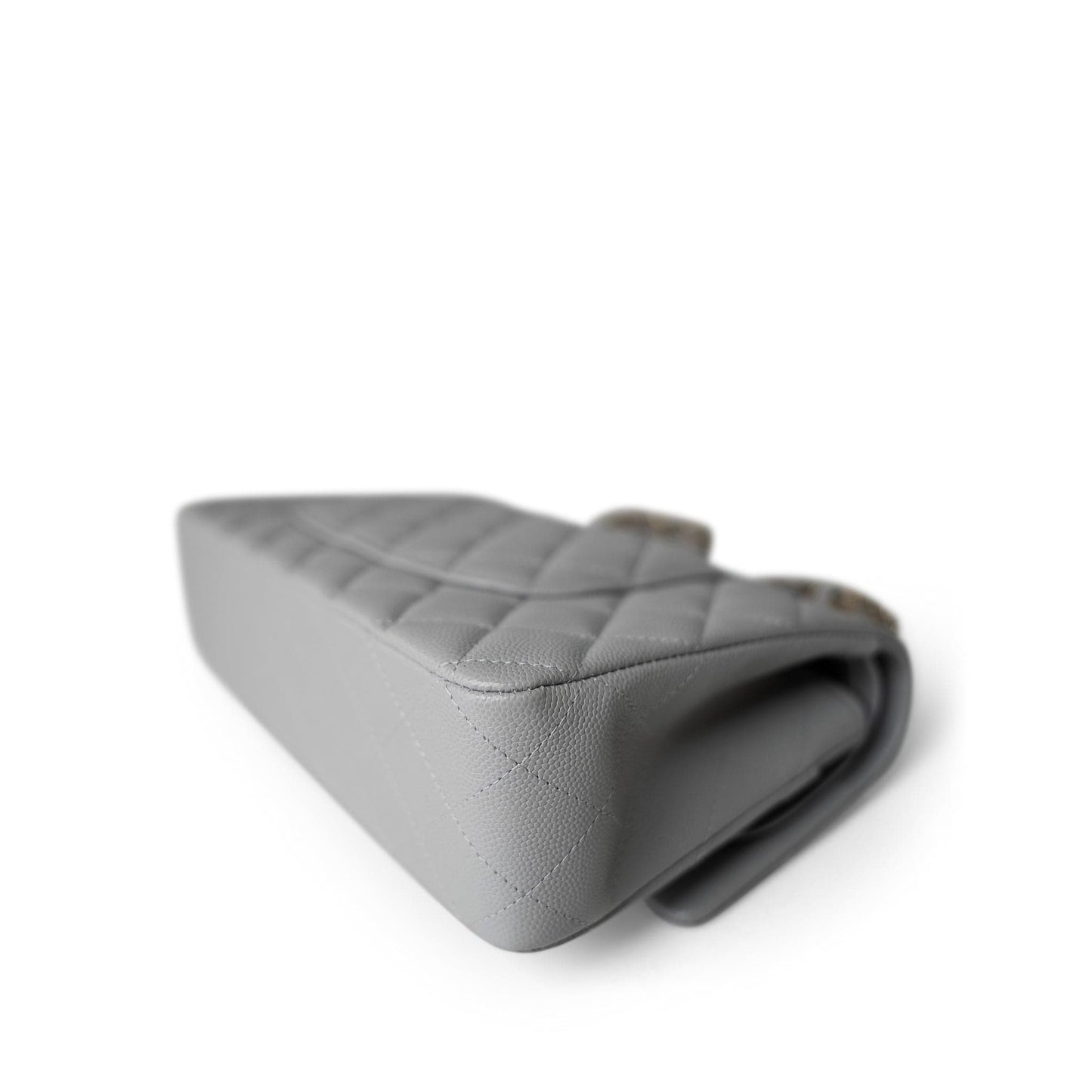 21A Grey Caviar Quilted Medium Classic Flap Light Gold Hardware