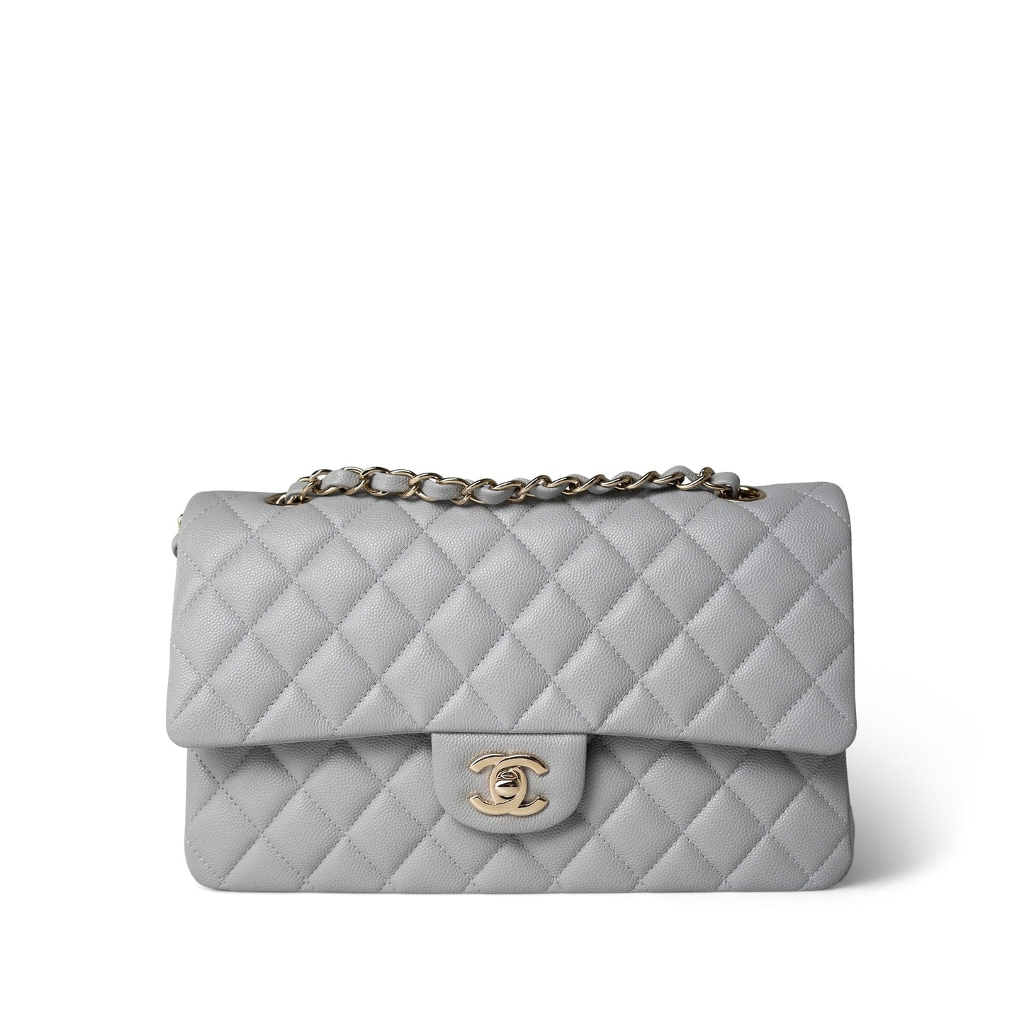 21A Grey Caviar Quilted Medium Classic Flap Light Gold Hardware