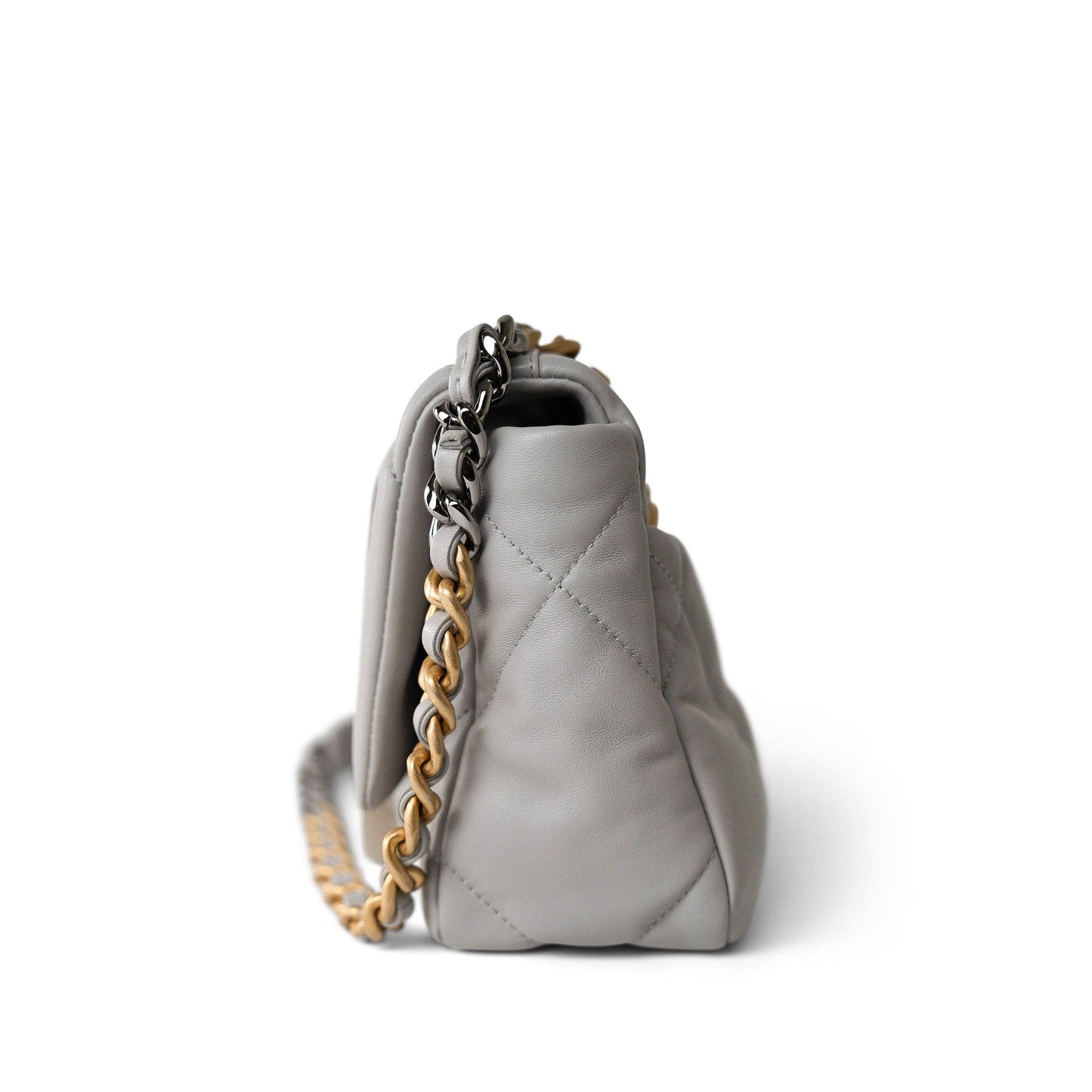 21A Grey Lambskin Quilted 19 Flap Mixed Hardware