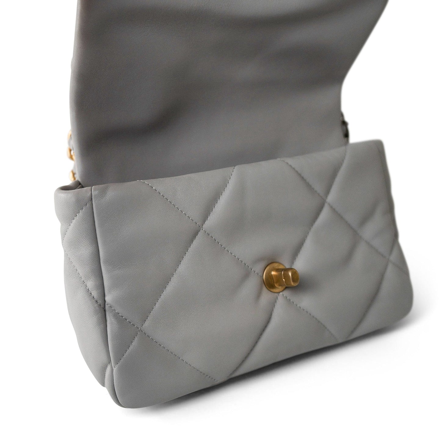 21A Grey Lambskin Quilted 19 Flap Mixed Hardware