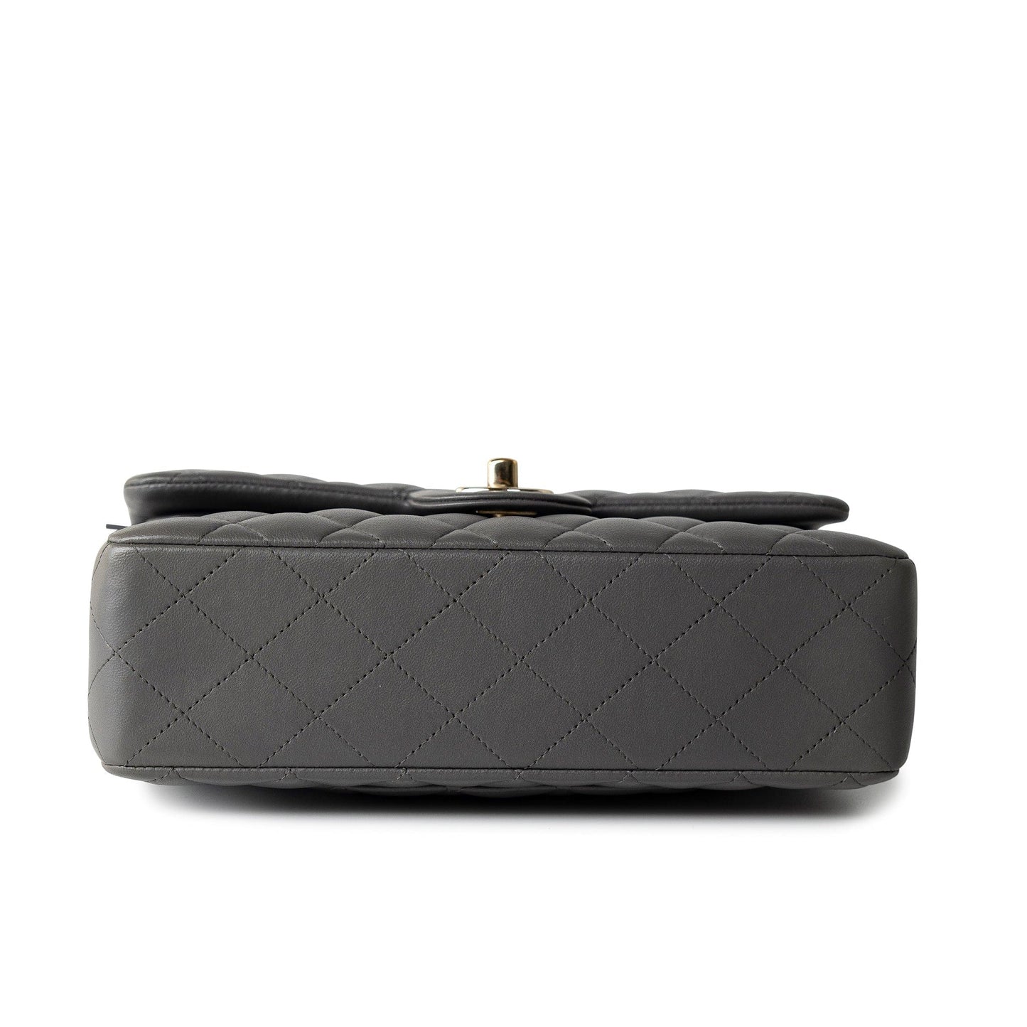22A Grey Lambskin Quilted Small Classic Flap Light Gold Hardware