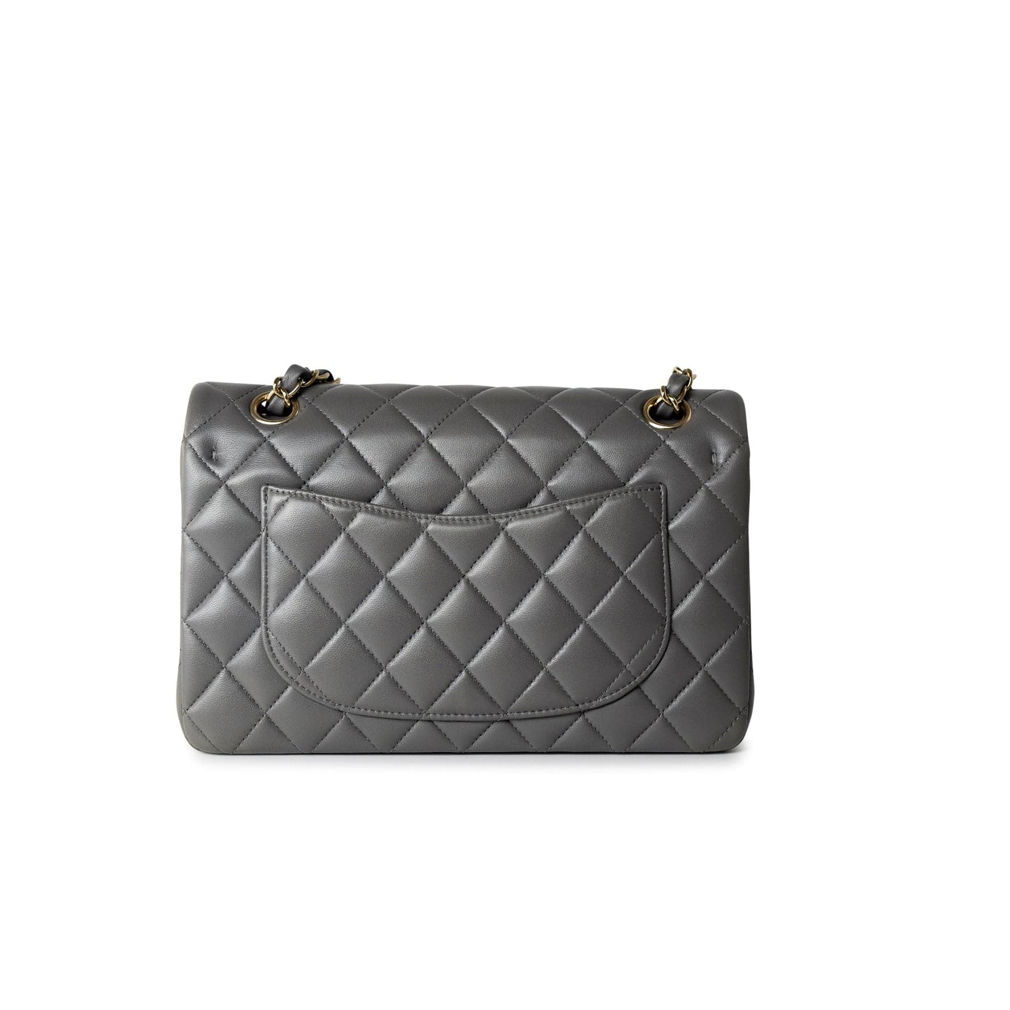 22A Grey Lambskin Quilted Small Classic Flap Light Gold Hardware