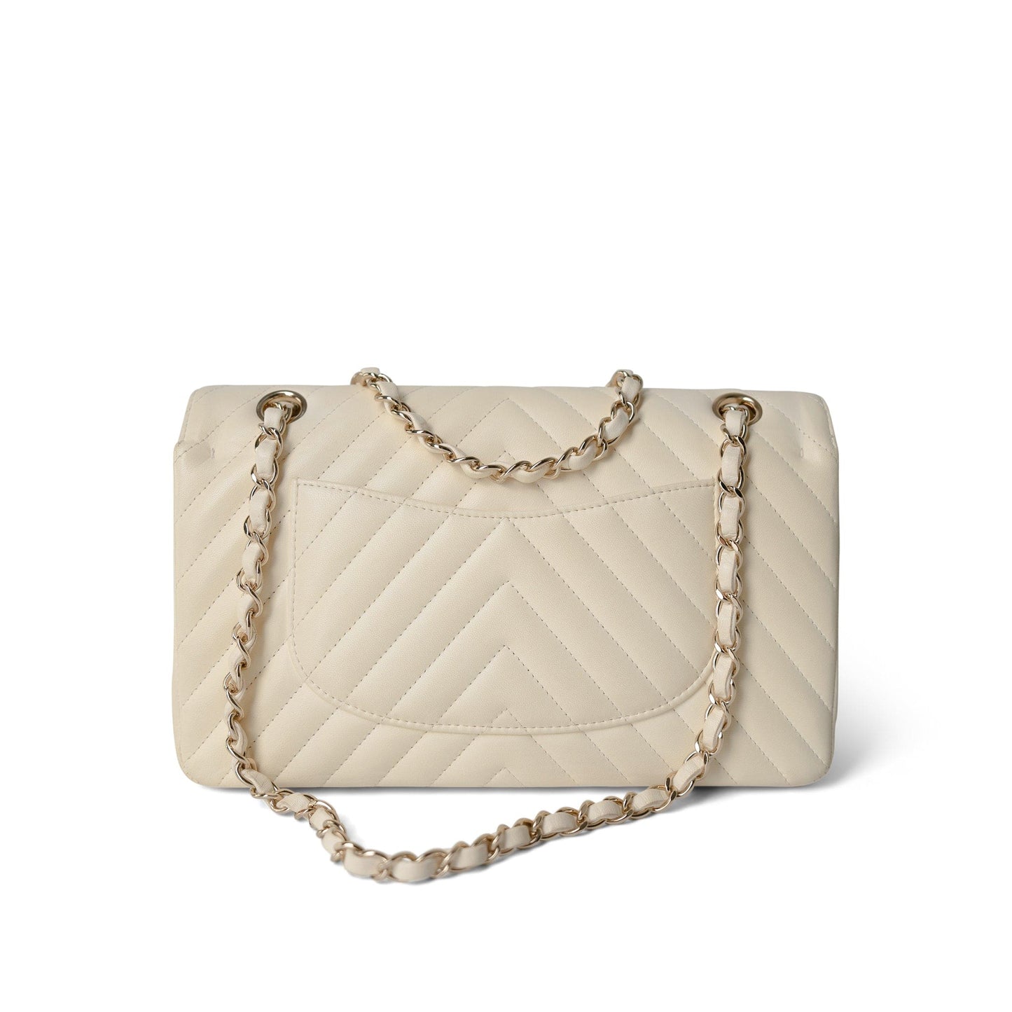 18C Ivory Chevron Lambskin Medium Classic Flap Light Gold Hardware