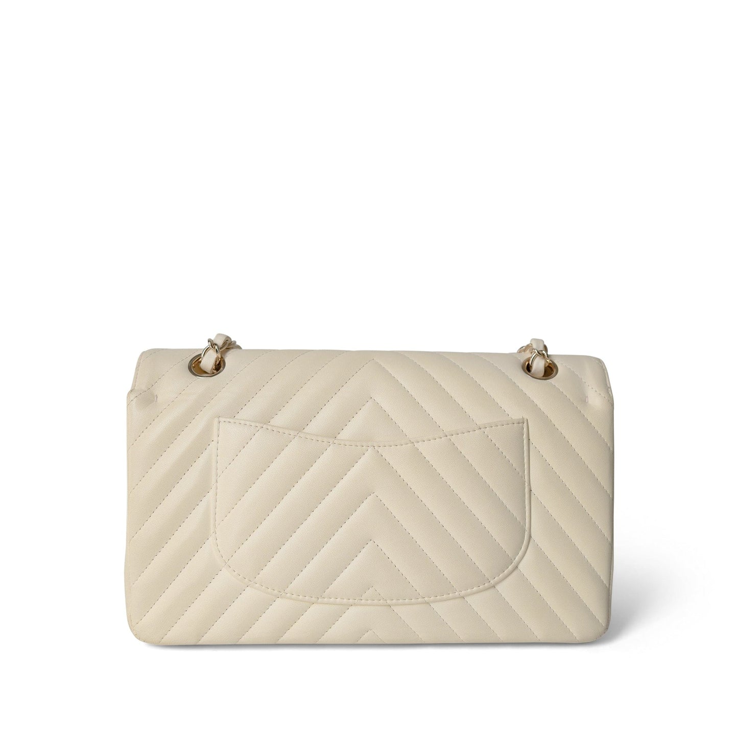 18C Ivory Chevron Lambskin Medium Classic Flap Light Gold Hardware