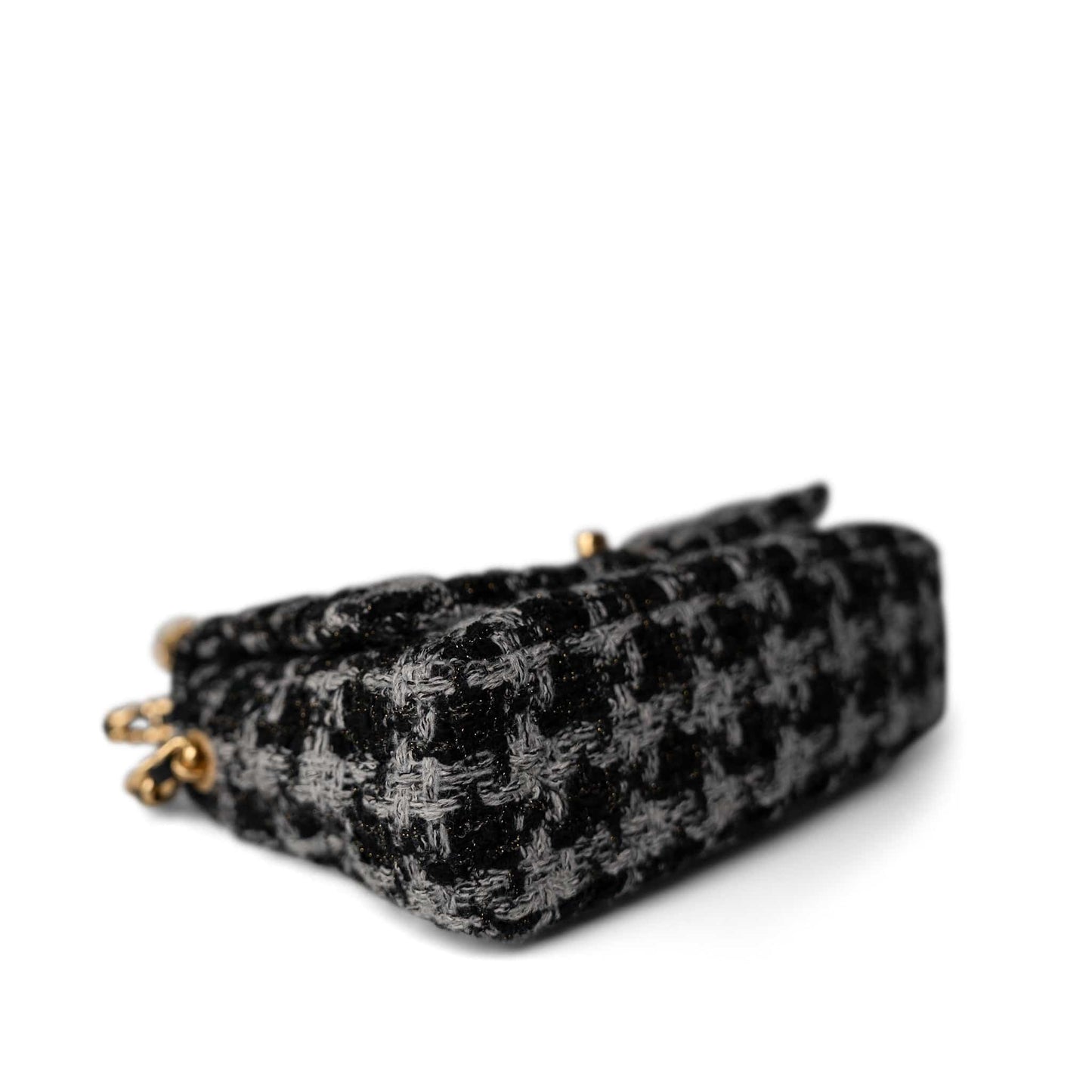 Wool Tweed Quilted Elegant Chain Flap Black Grey