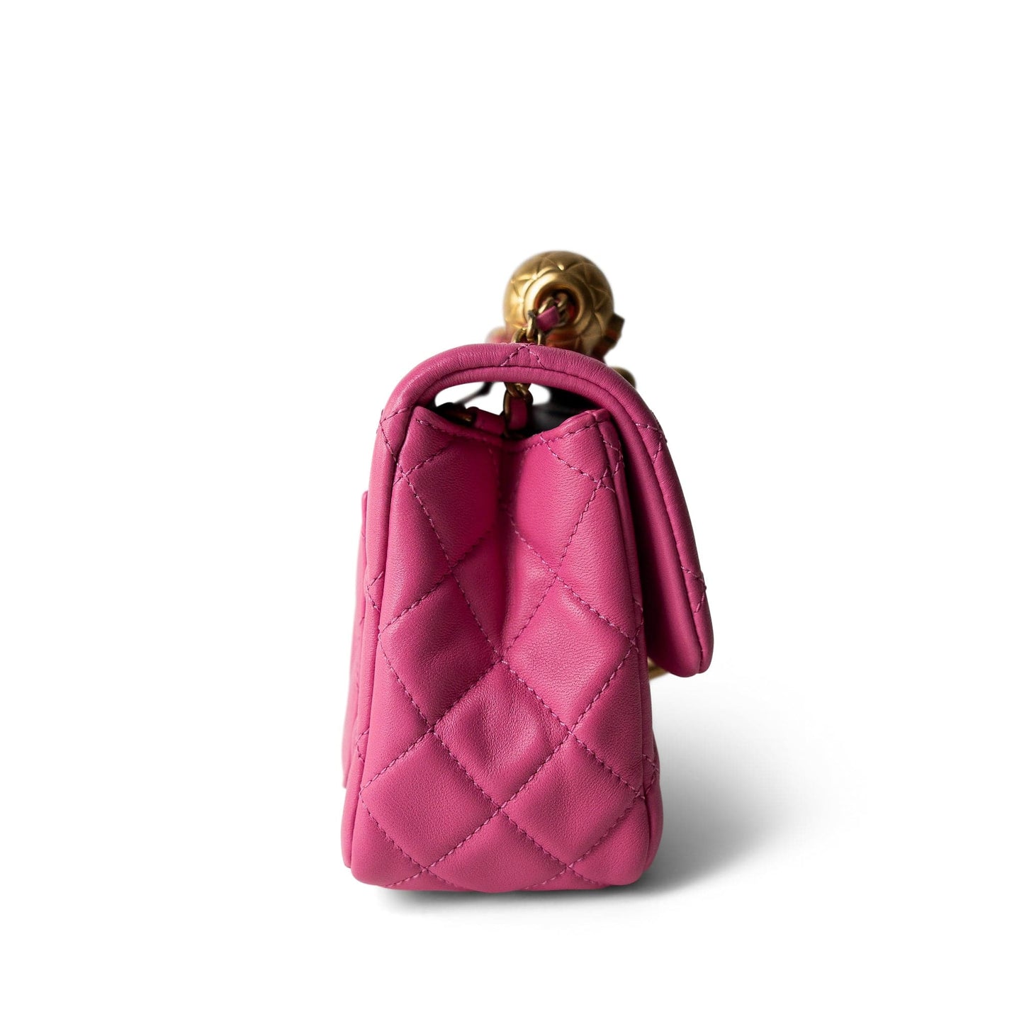 20S Pink Lambskin Quilted Pearl Crush Mini Aged Gold Hardware