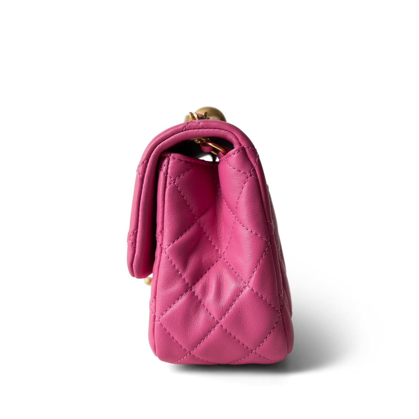 20S Pink Lambskin Quilted Pearl Crush Mini Aged Gold Hardware