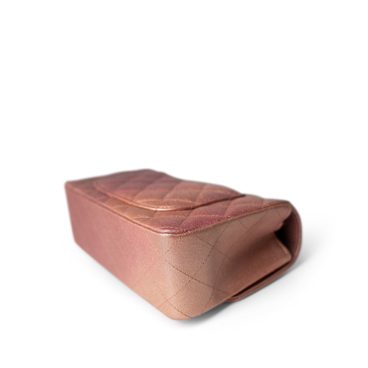21S Metallic Rose Gold Grained Lambskin Quilted Mini Rectangular Flap