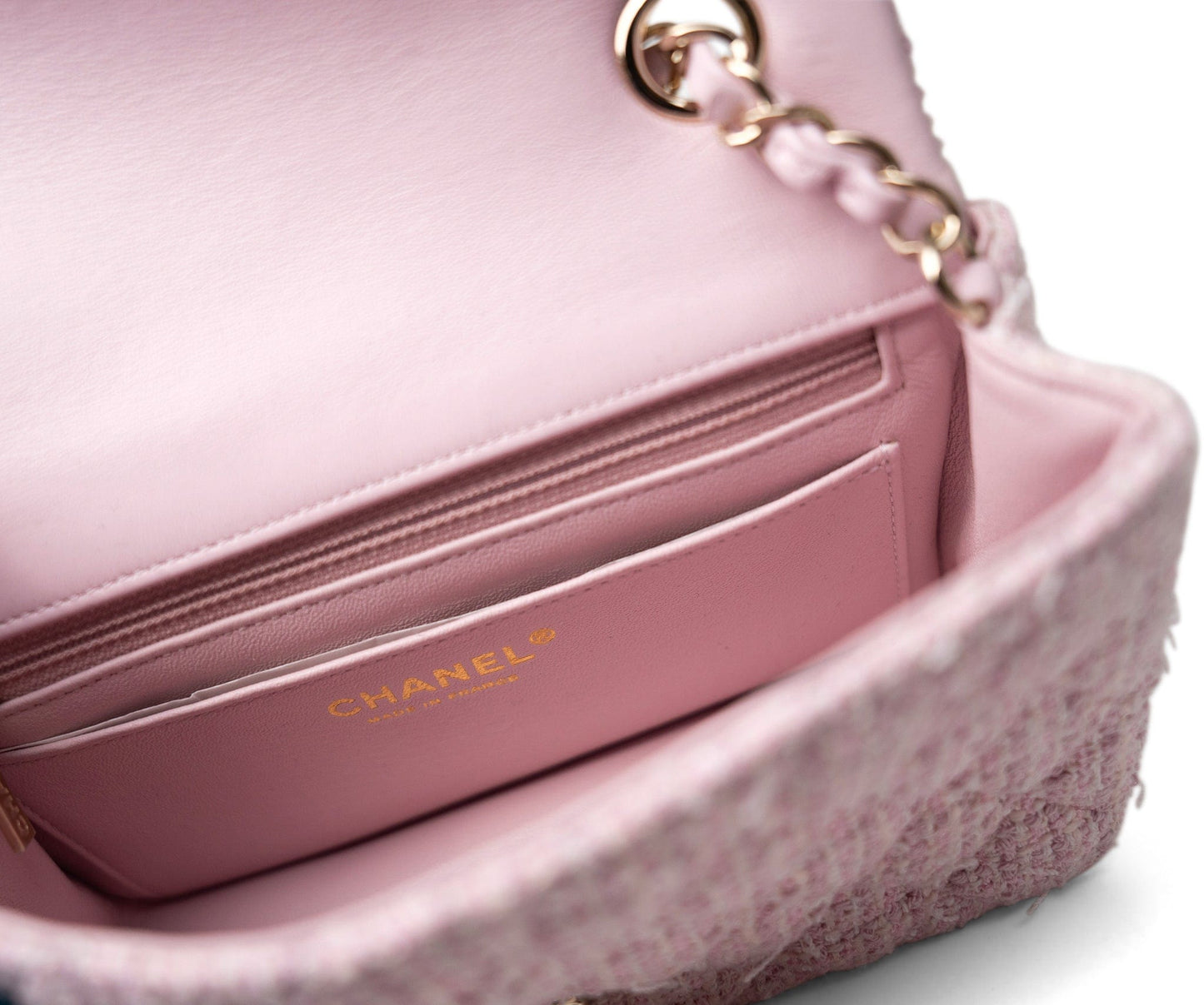 21S Pink White Tweed Quilted Mini Rectangular Flap Light Gold Hardware