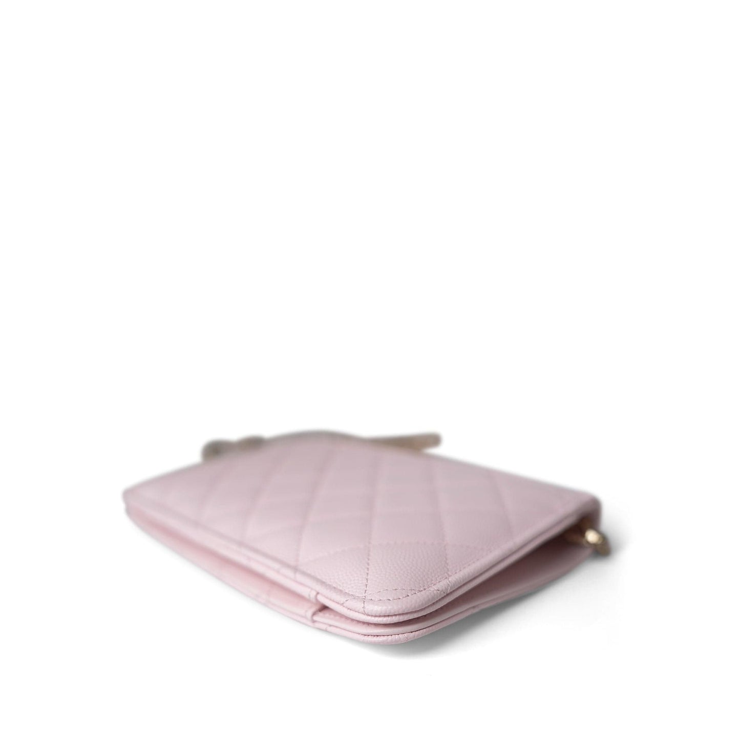 Travel Wallet on Chain Light Pink Caviar Quilted Light Gold Hardware