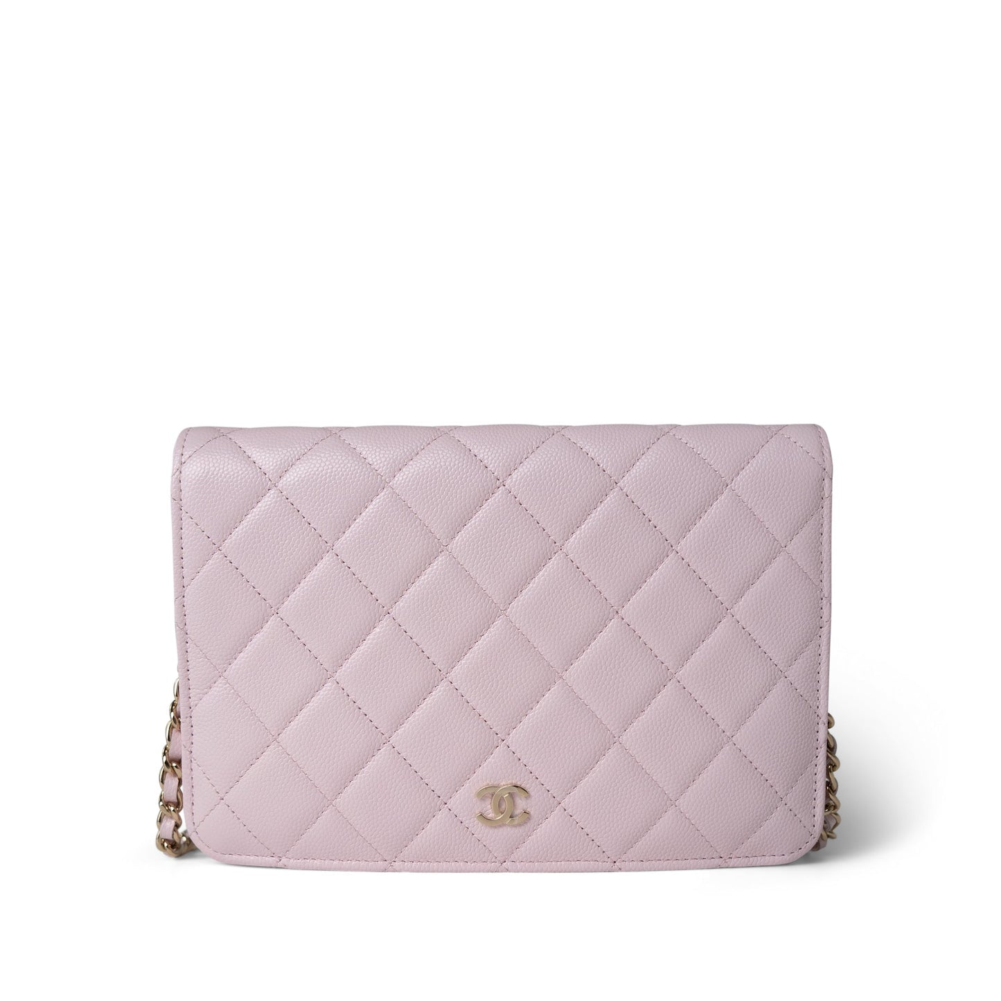 Travel Wallet on Chain Light Pink Caviar Quilted Light Gold Hardware