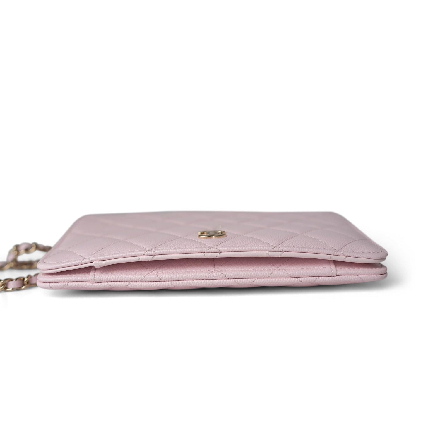 Travel Wallet on Chain Light Pink Caviar Quilted Light Gold Hardware