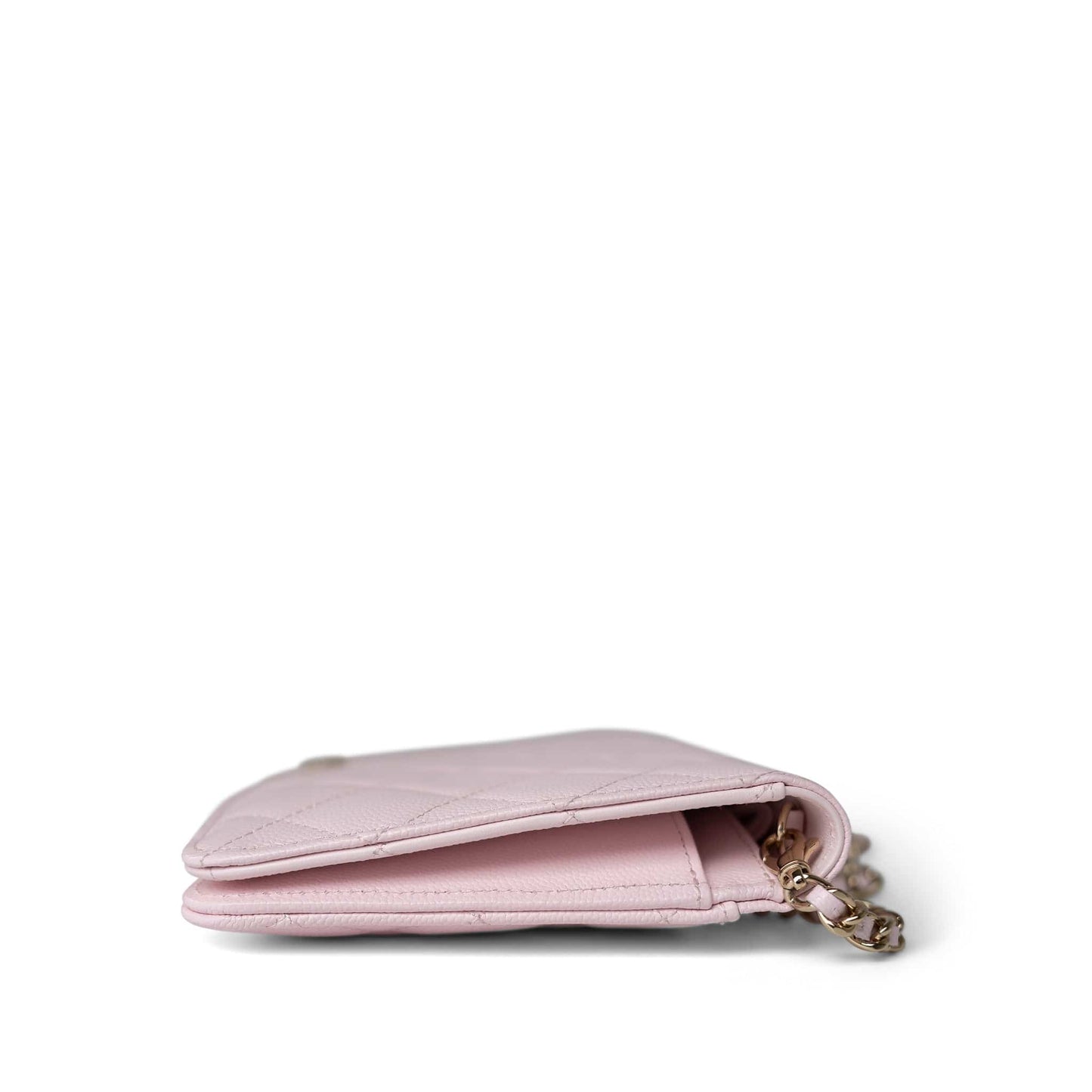 Travel Wallet on Chain Light Pink Caviar Quilted Light Gold Hardware