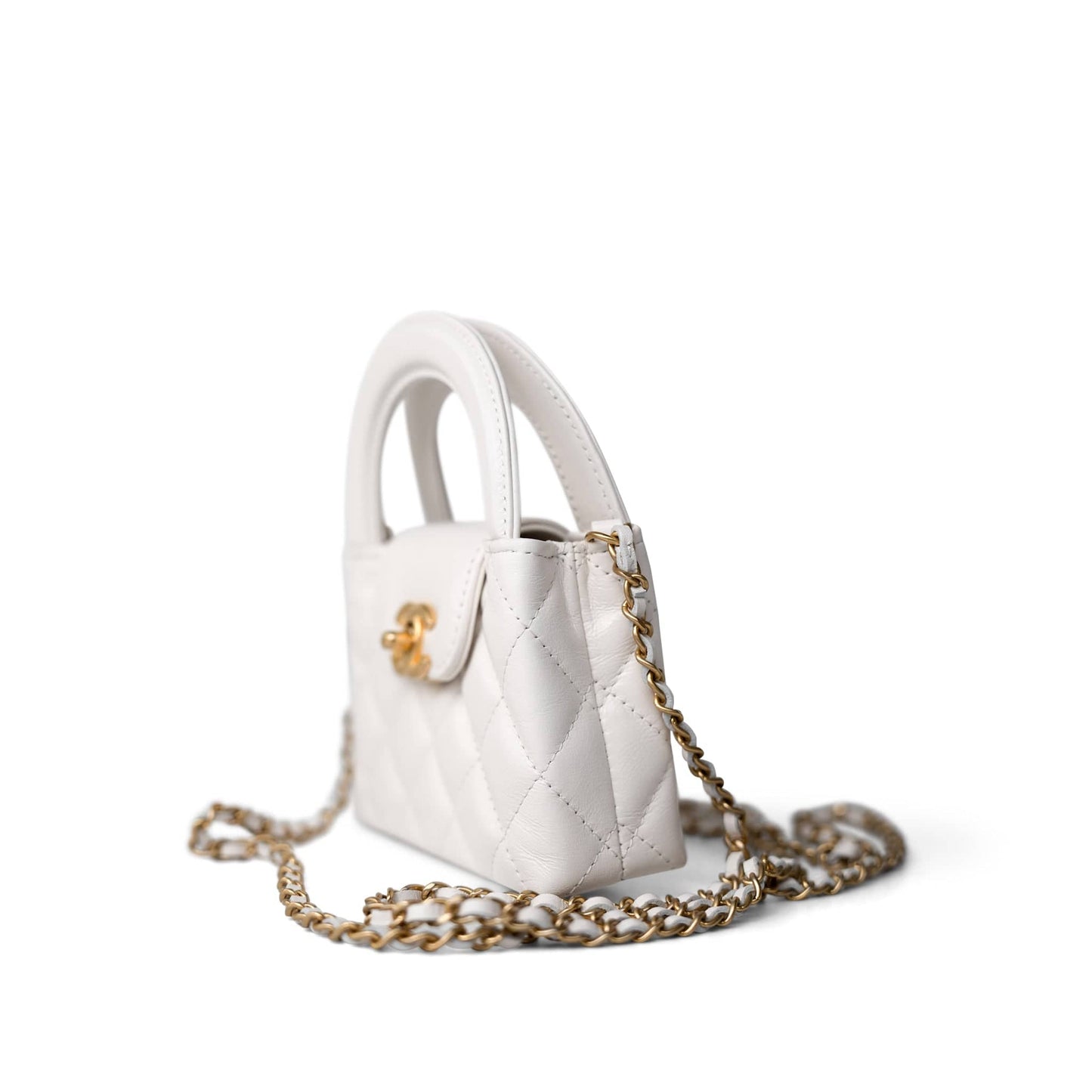 White Aged Calfskin Nano Kelly Mini Shopper