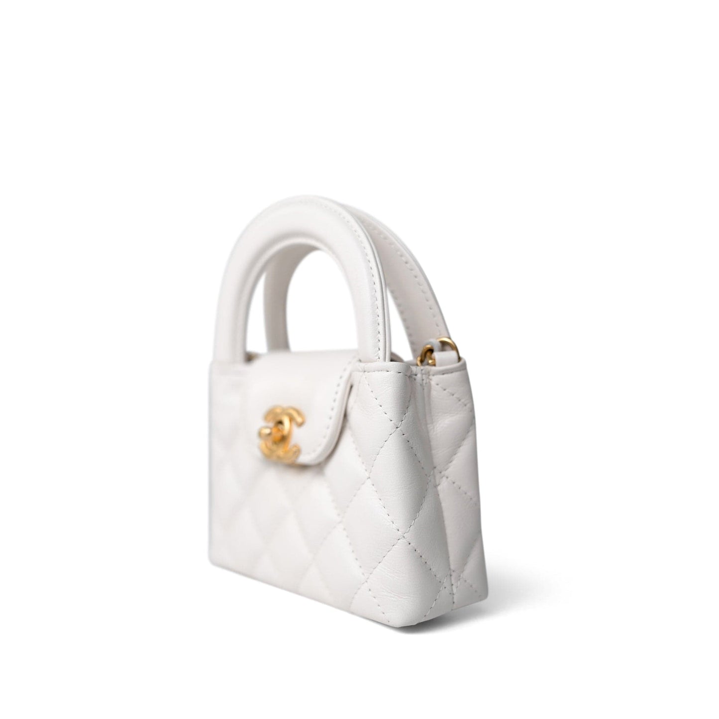 White Aged Calfskin Nano Kelly Mini Shopper