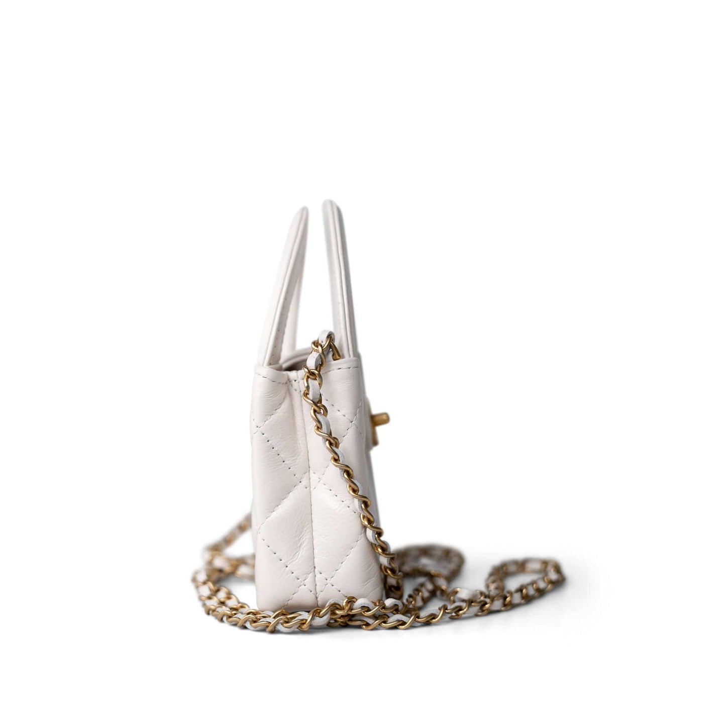 White Aged Calfskin Nano Kelly Mini Shopper