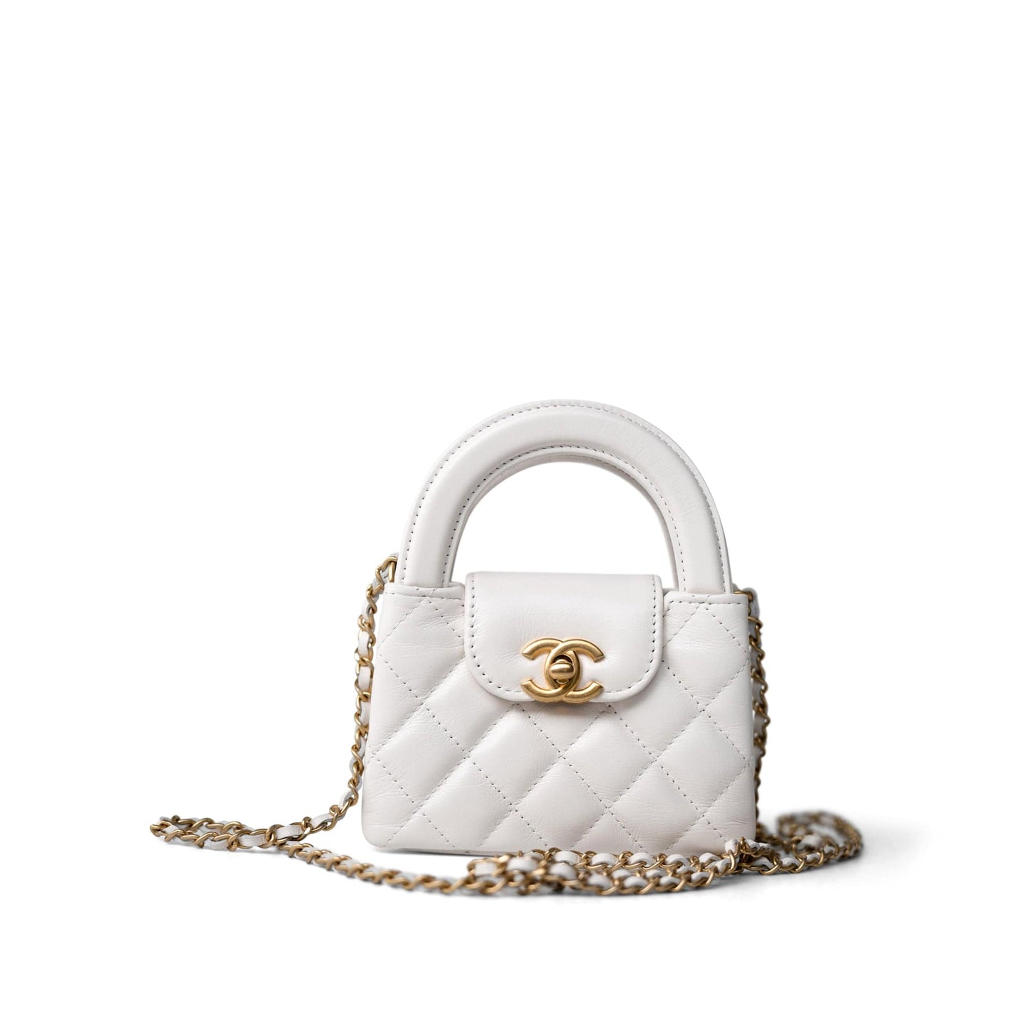 White Aged Calfskin Nano Kelly Mini Shopper