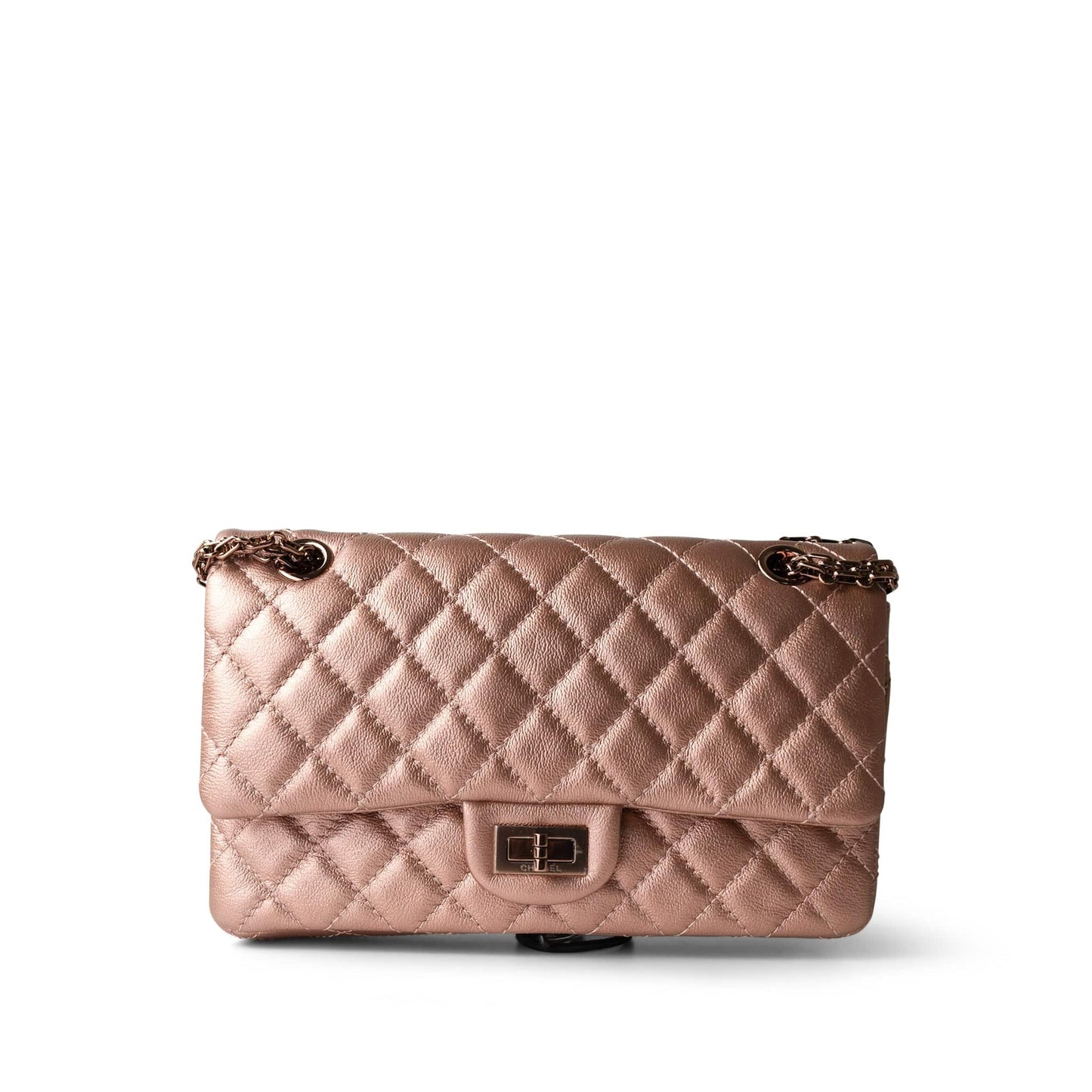 2.55 Rose Gold Grained Calfskin Quilted Medium Double Flap