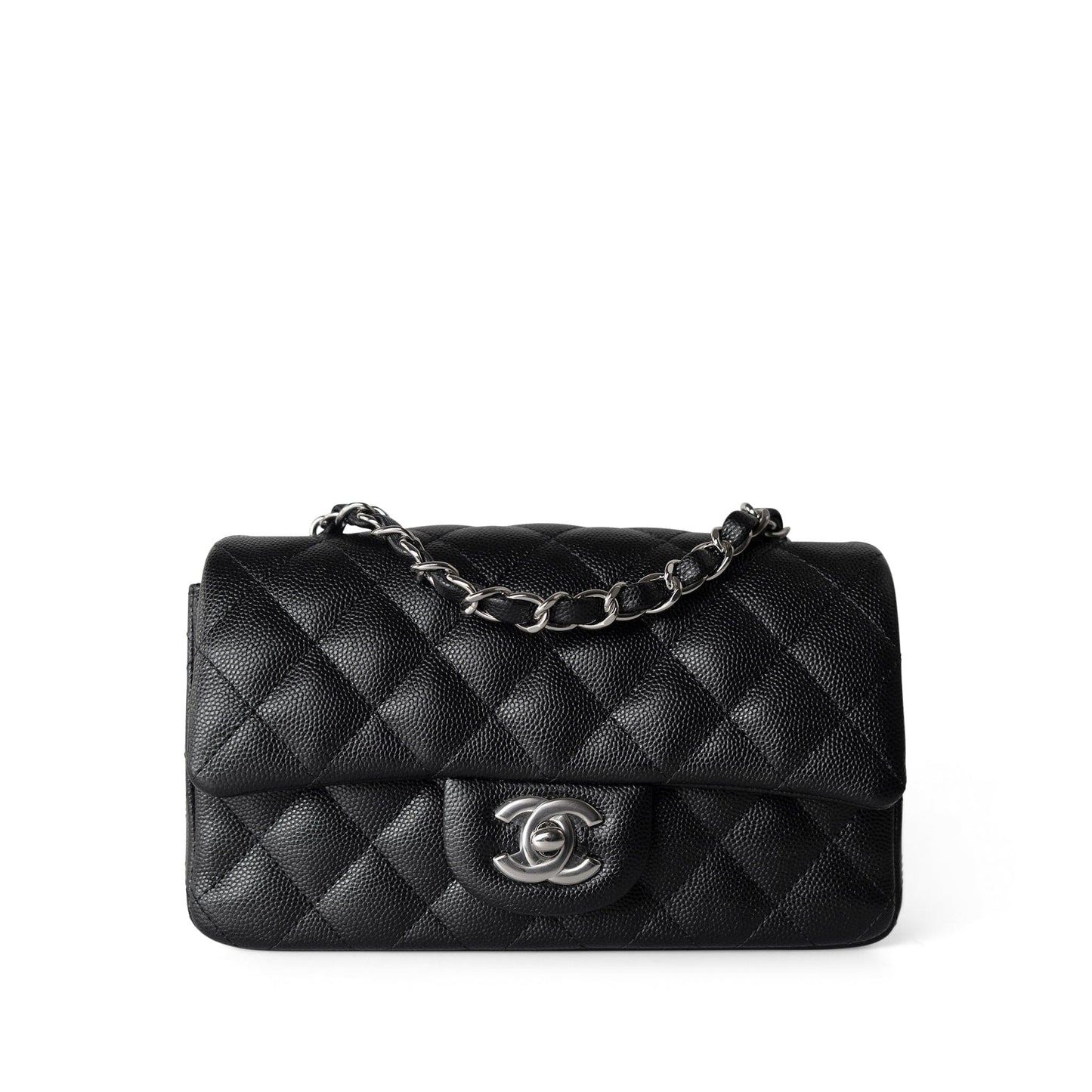 17B Black Caviar Quilted Mini Rectangular Flap Silver Hardware
