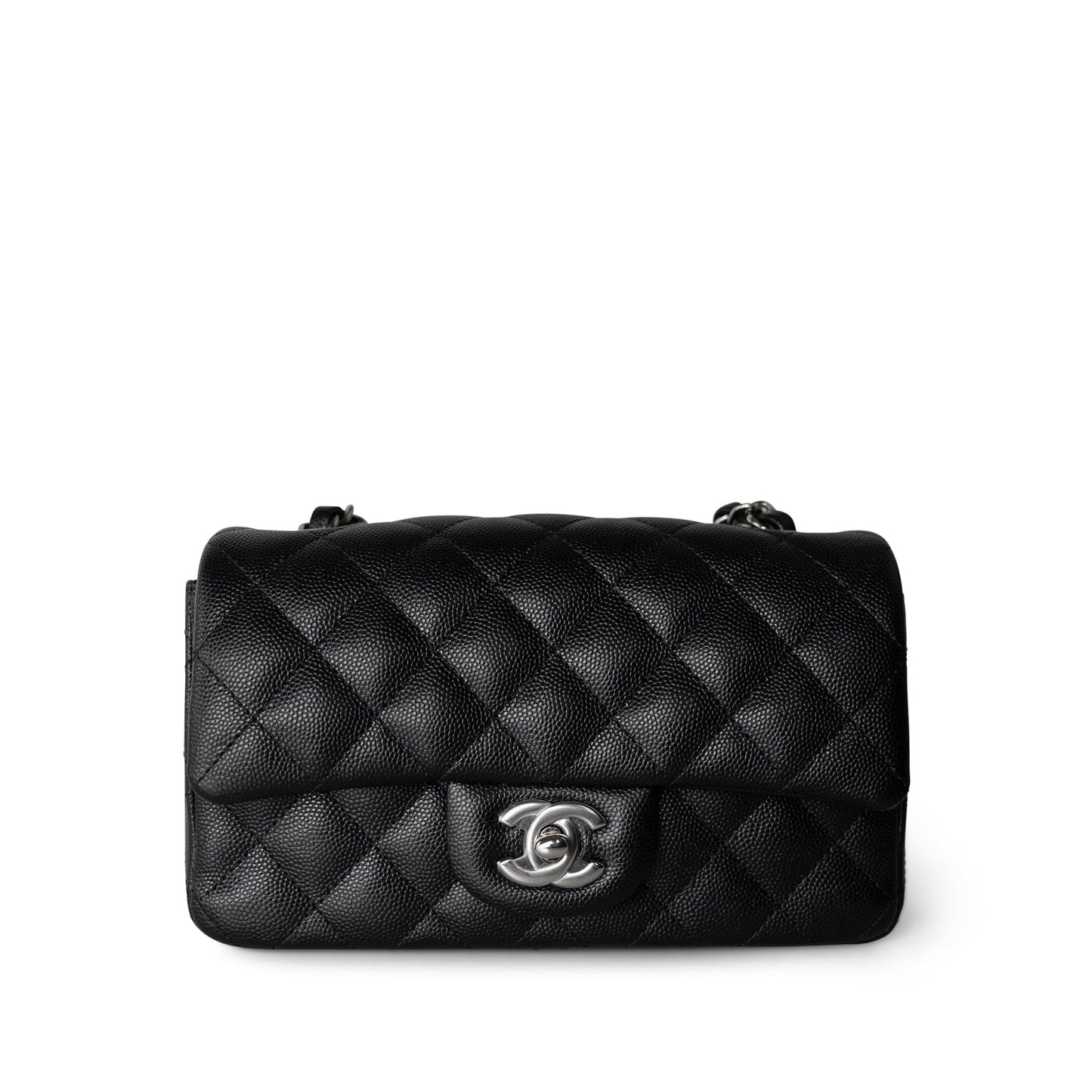 17B Black Caviar Quilted Mini Rectangular Flap Silver Hardware