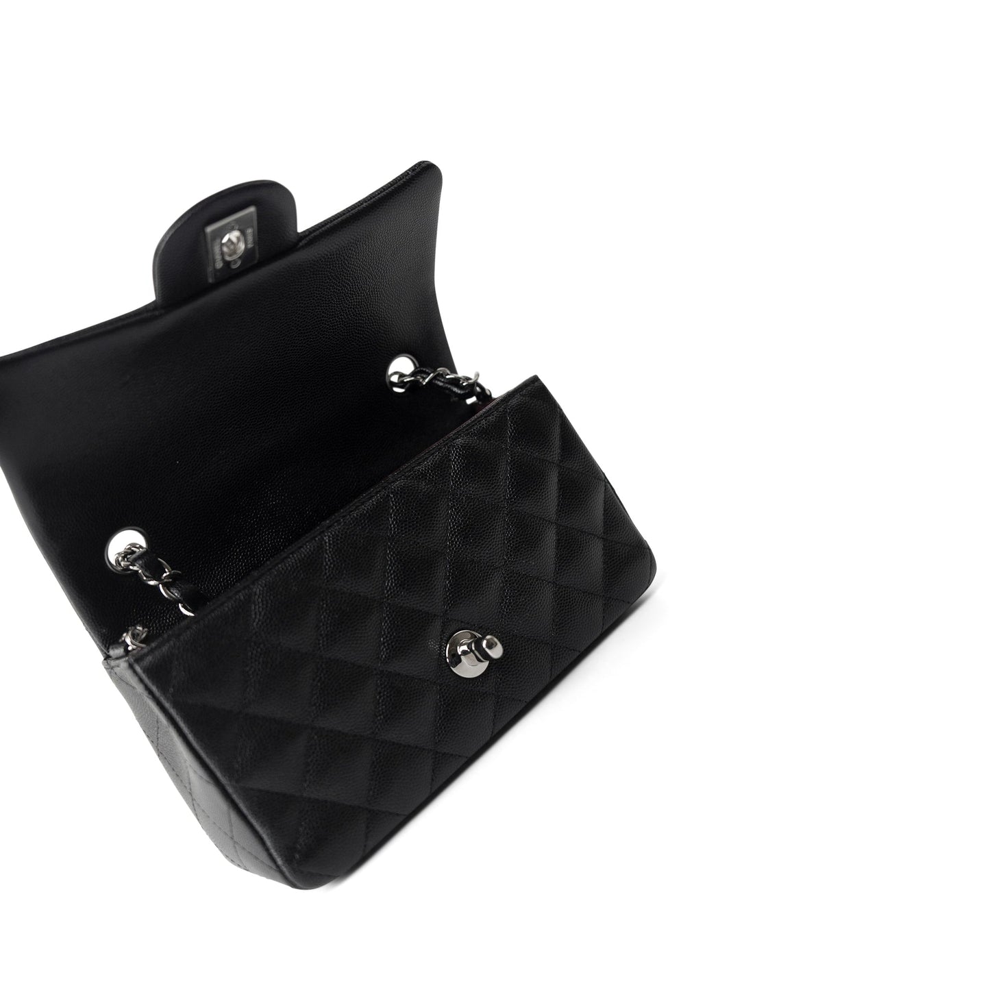 17B Black Caviar Quilted Mini Rectangular Flap Silver Hardware